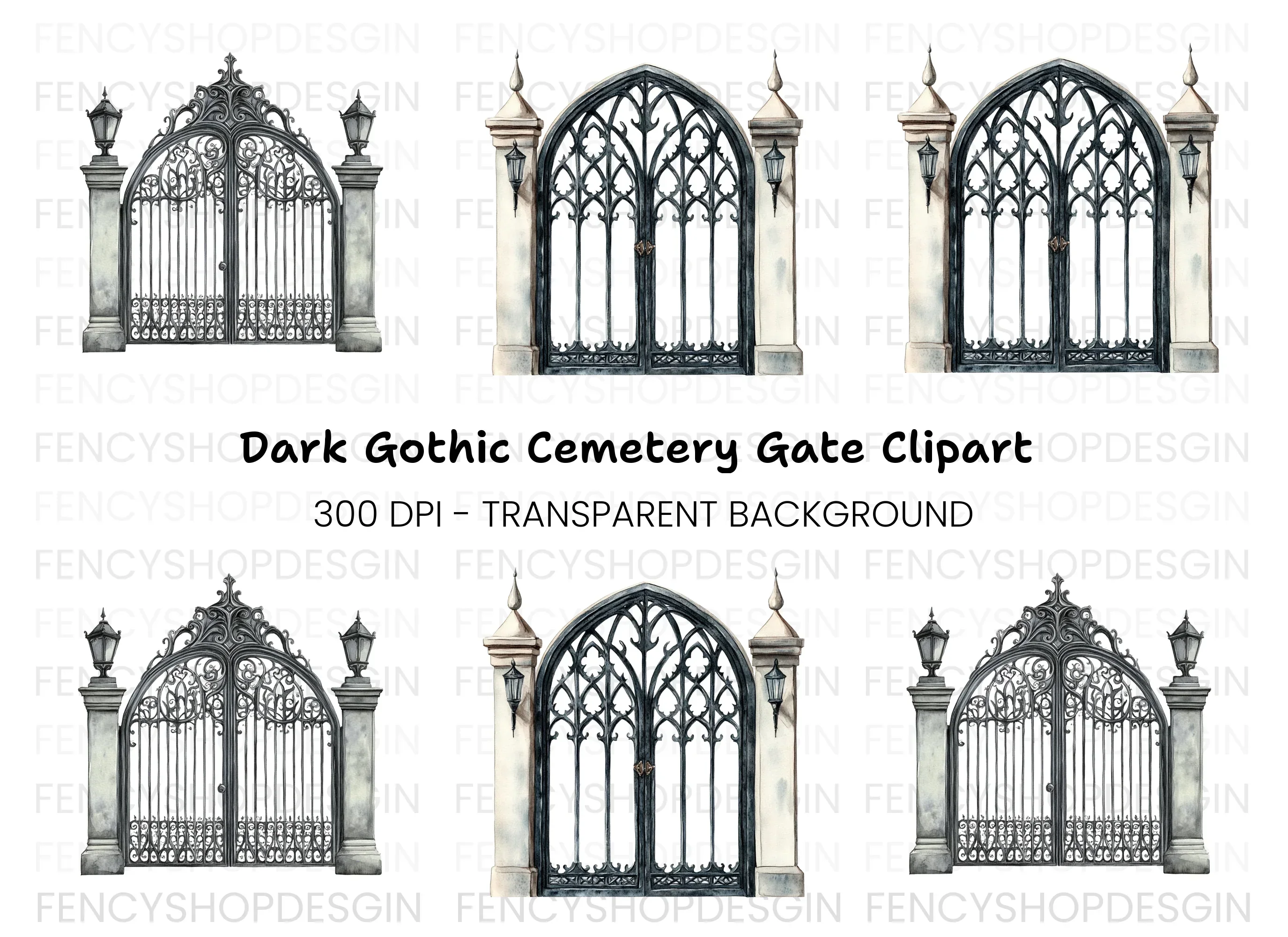 Ornate Gothic Gate Clipart Bundle