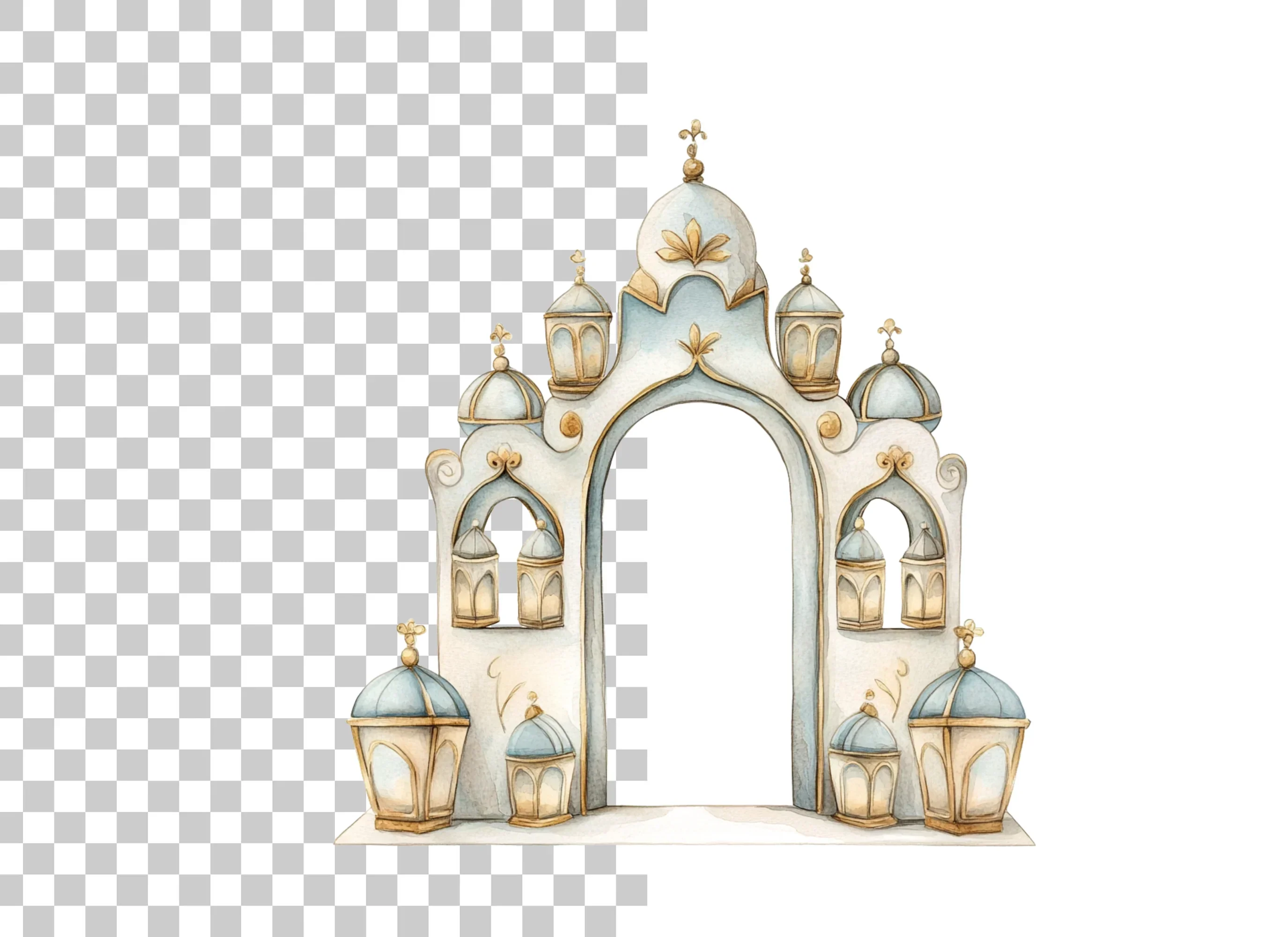 Ornate Islamic Arch with Lanterns Clipart Bundle - Image 2