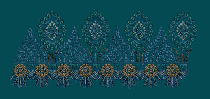 Ornate Peacock Plume with Sunburst Wheel Scallop Embroidery Design