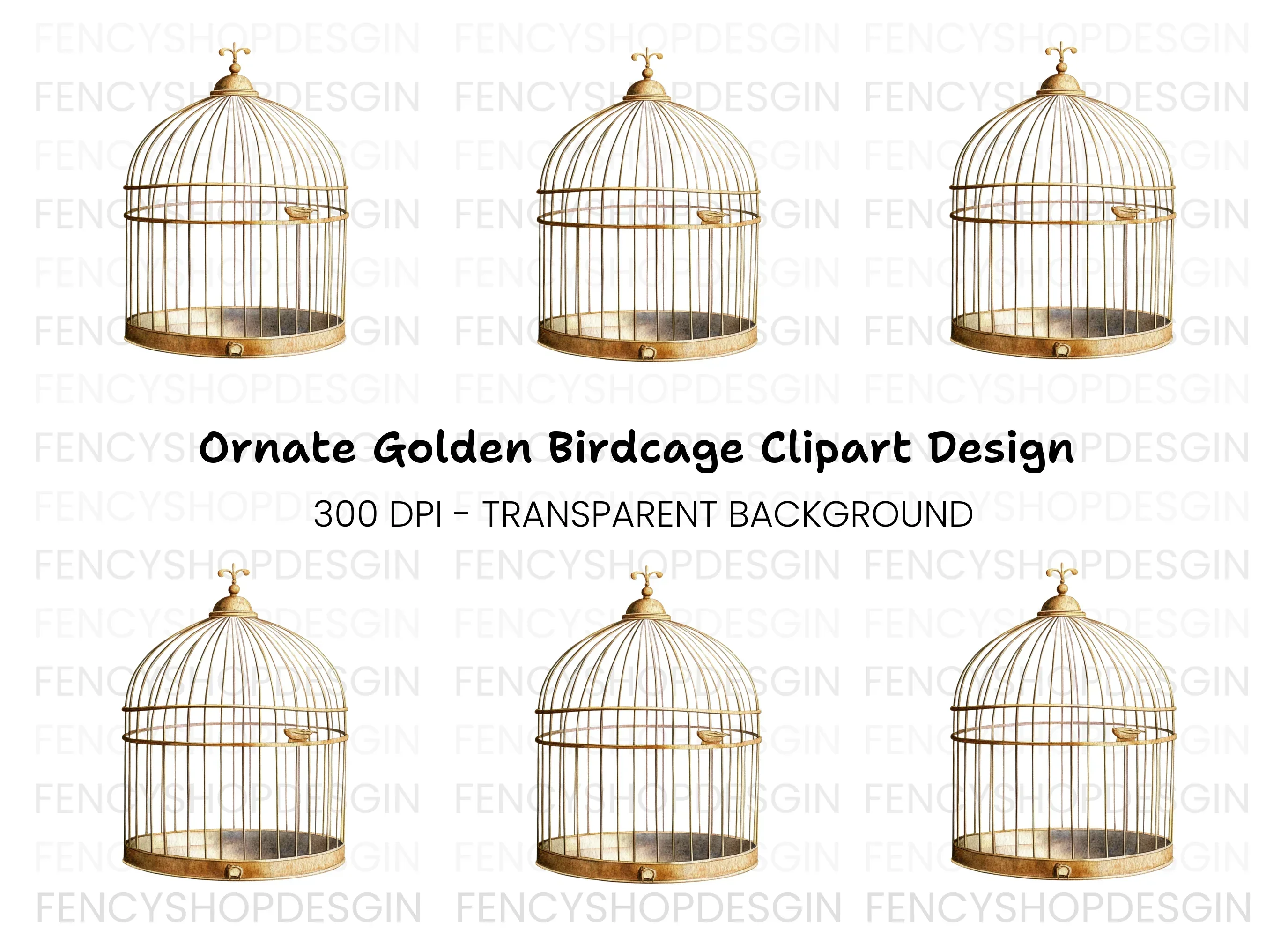 Ornate Vintage Birdcage Clipart Bundle