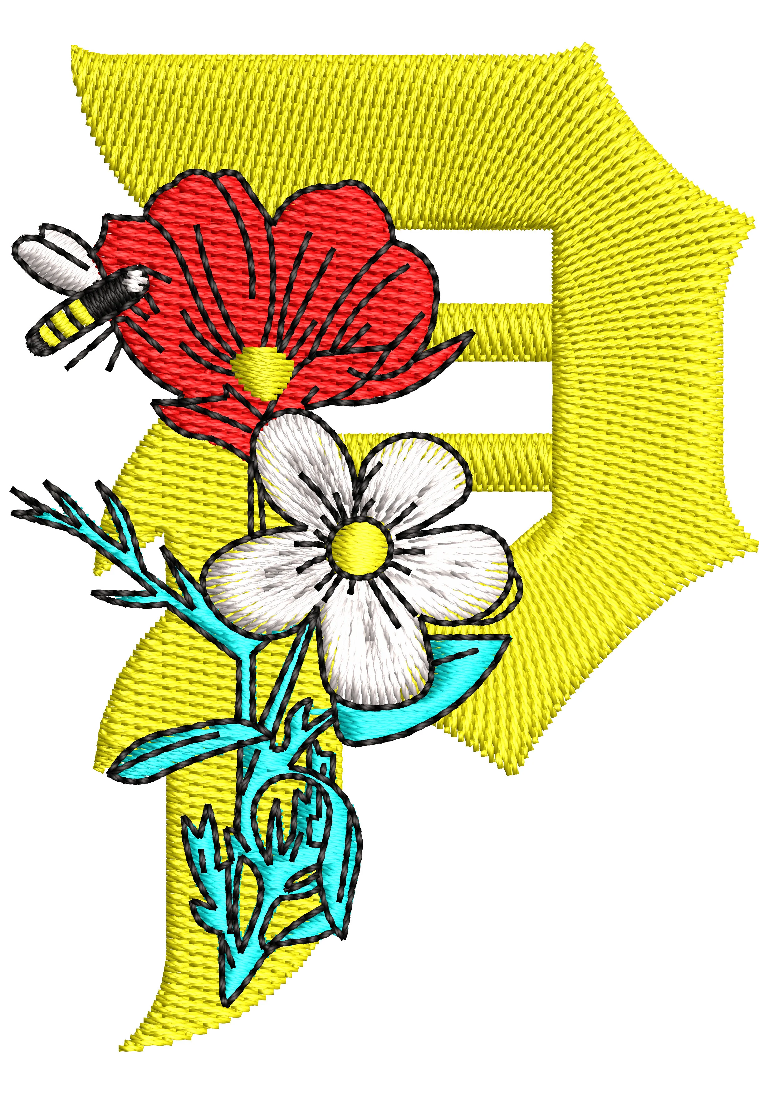 P Flower Embroidery Design