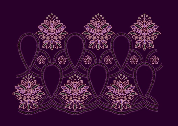 Paisley Arch Floral Border Purple & Green Embroidery Design