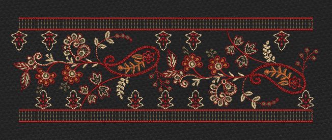Paisley Floral Vine Border Black, Red & Gold Embroidery Design