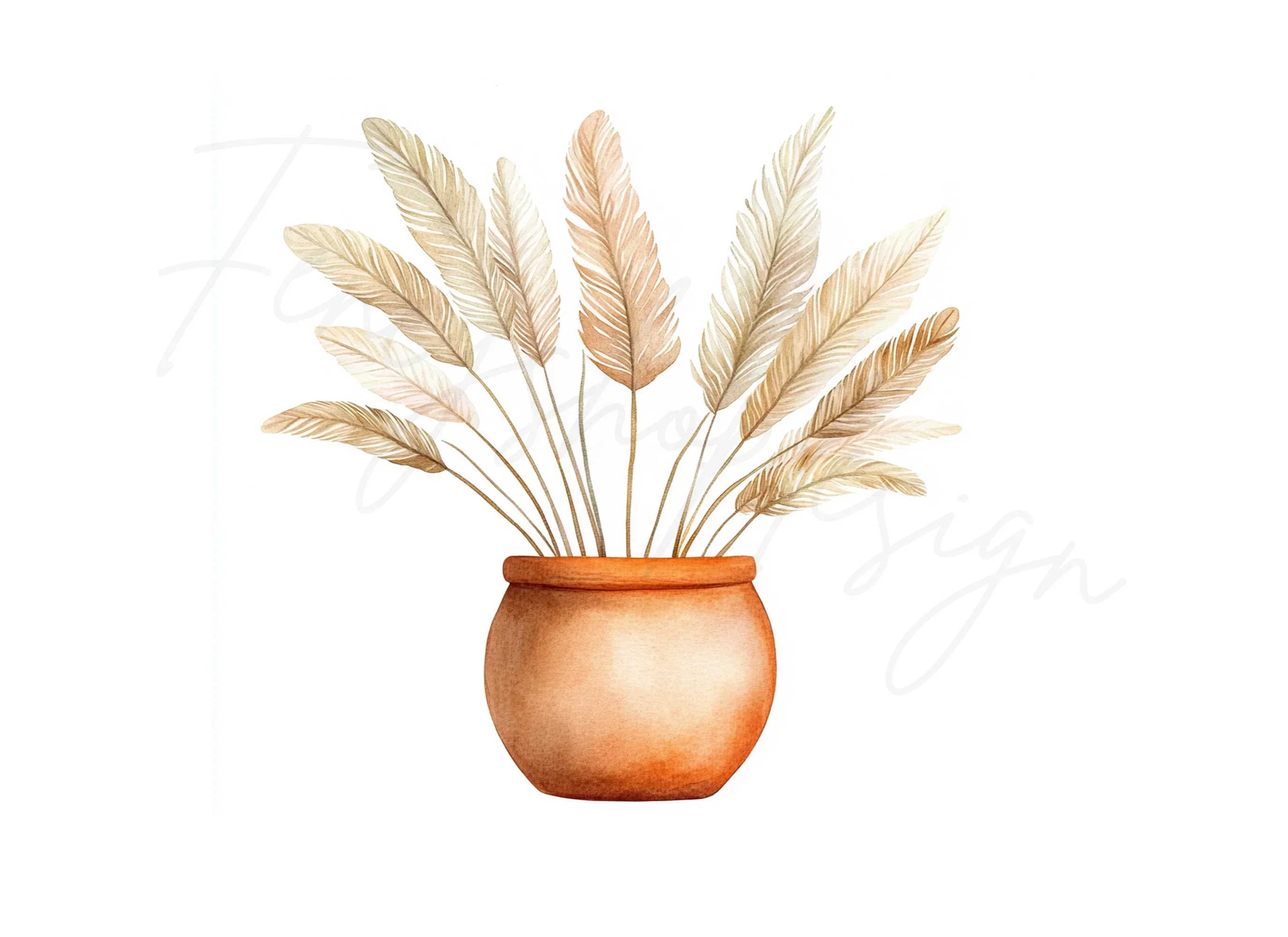 Pampas Grass in Terracotta Pots Clipart Bundle - Image 2