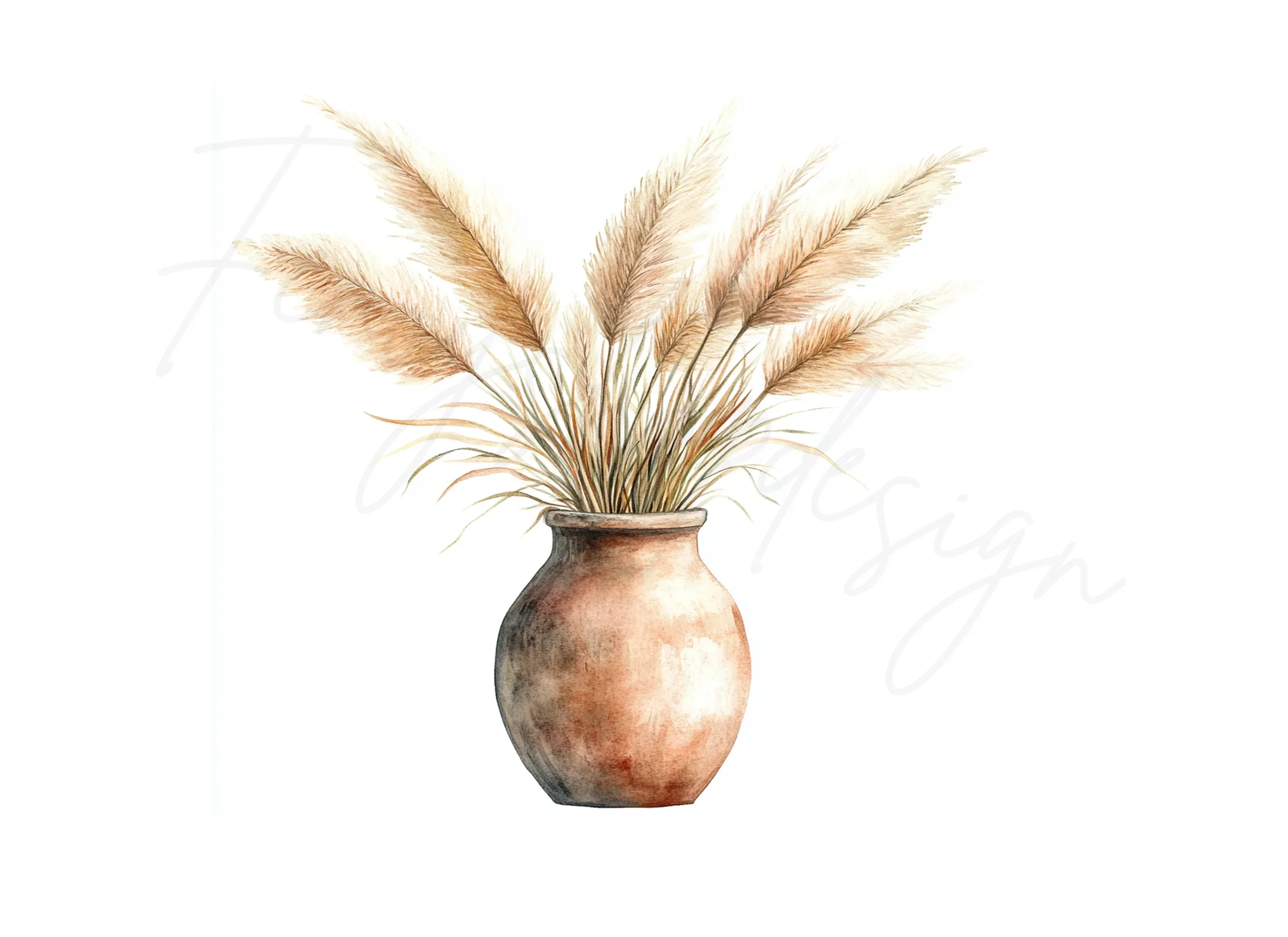 Pampas Grass in Terracotta Vase Clipart Bundle - Image 3