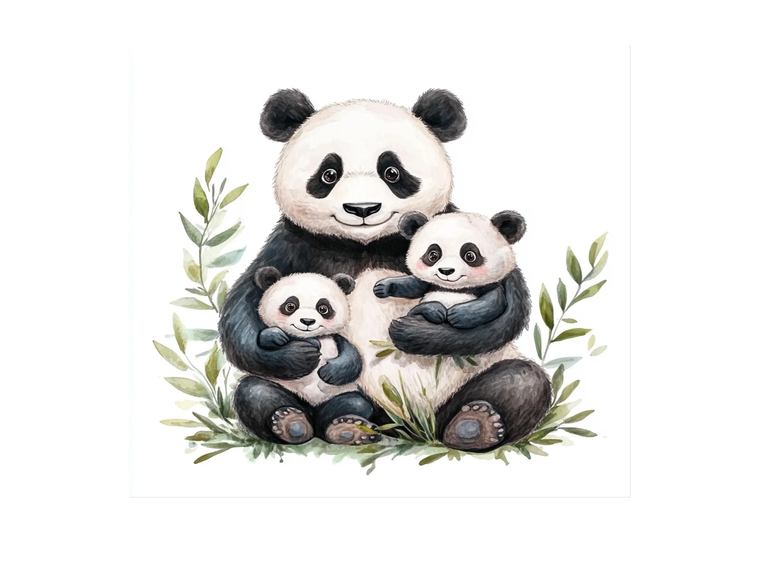 Panda Family with Green Leaves Clipart Bundle - Image 3