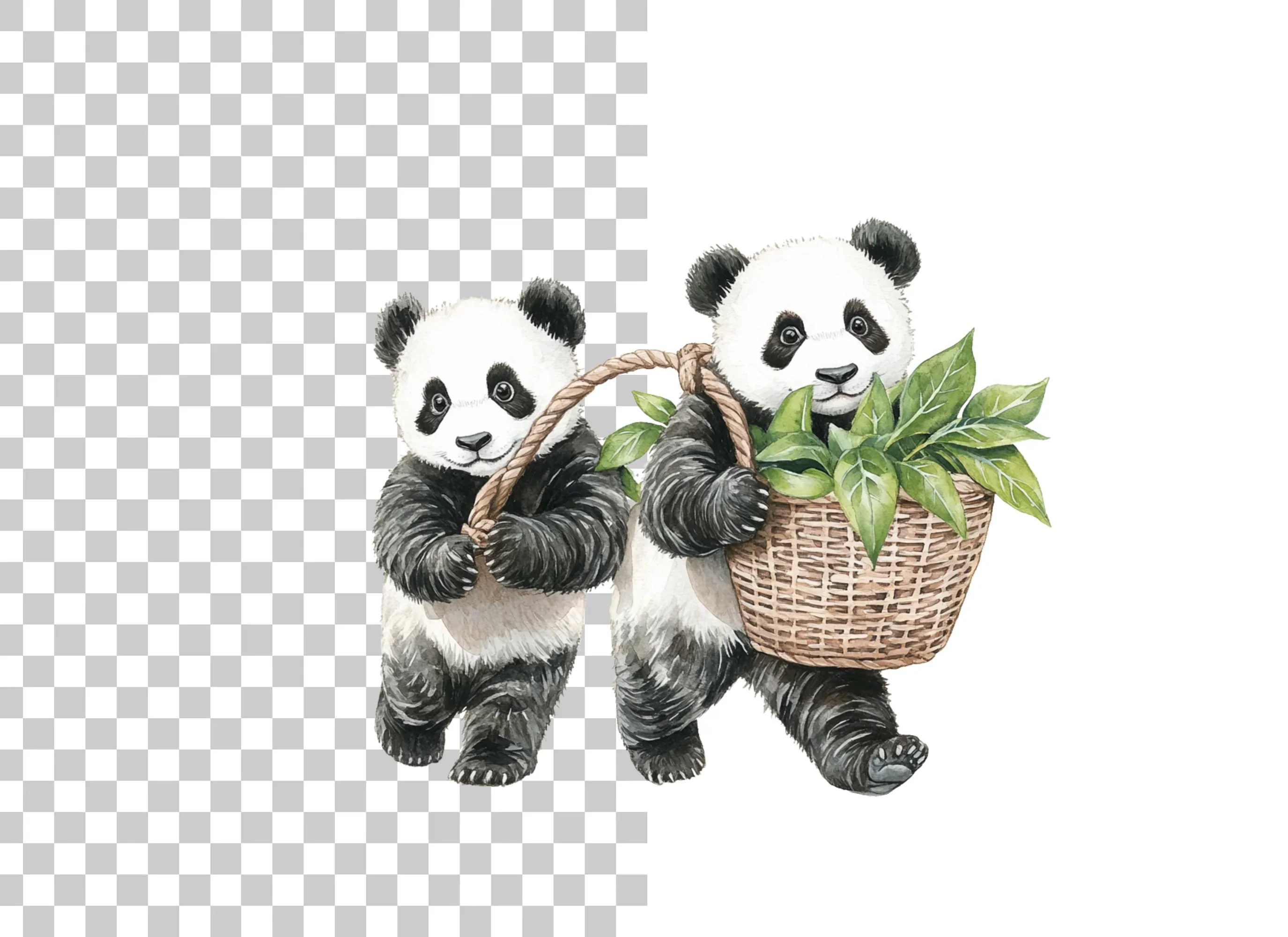 Panda with Baskets of Leaves Clipart Bundle - Image 6