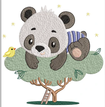 Panda With Tree Embroidery Design