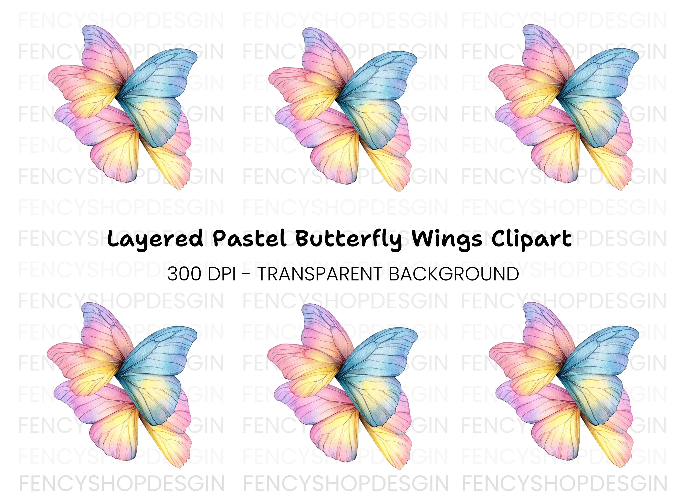 Pastel Butterfly Wings Clipart Bundle
