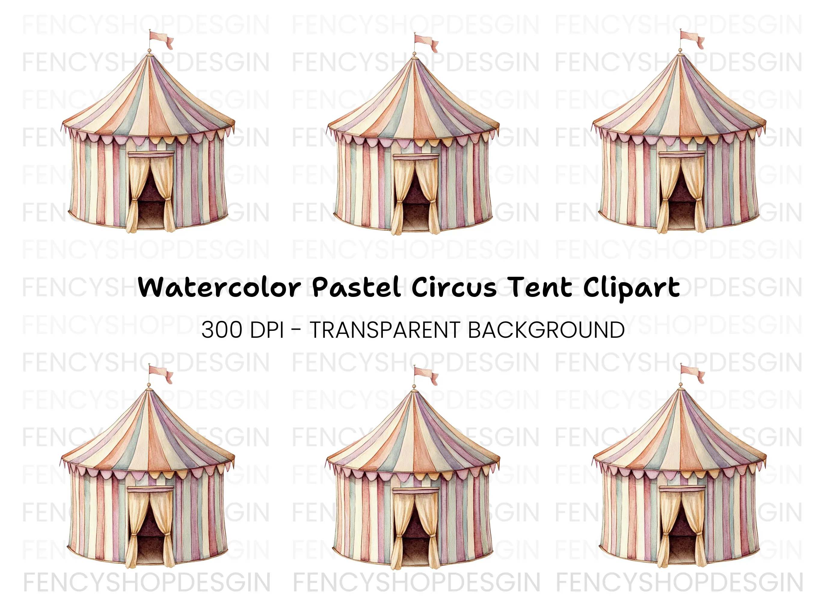 Pastel Circus Tent Clipart Bundle