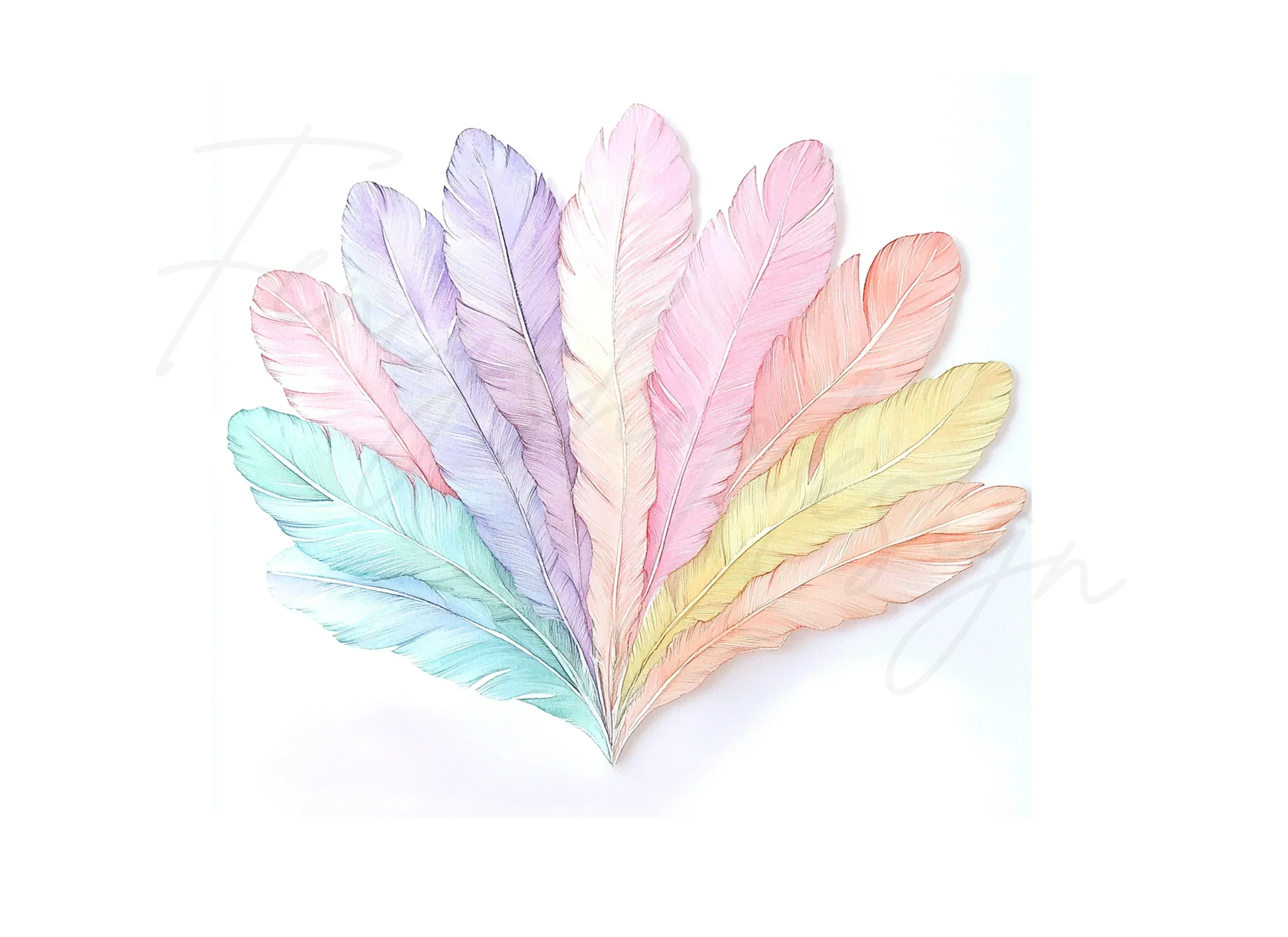 Pastel Feather Fan Clipart Bundle - Image 2