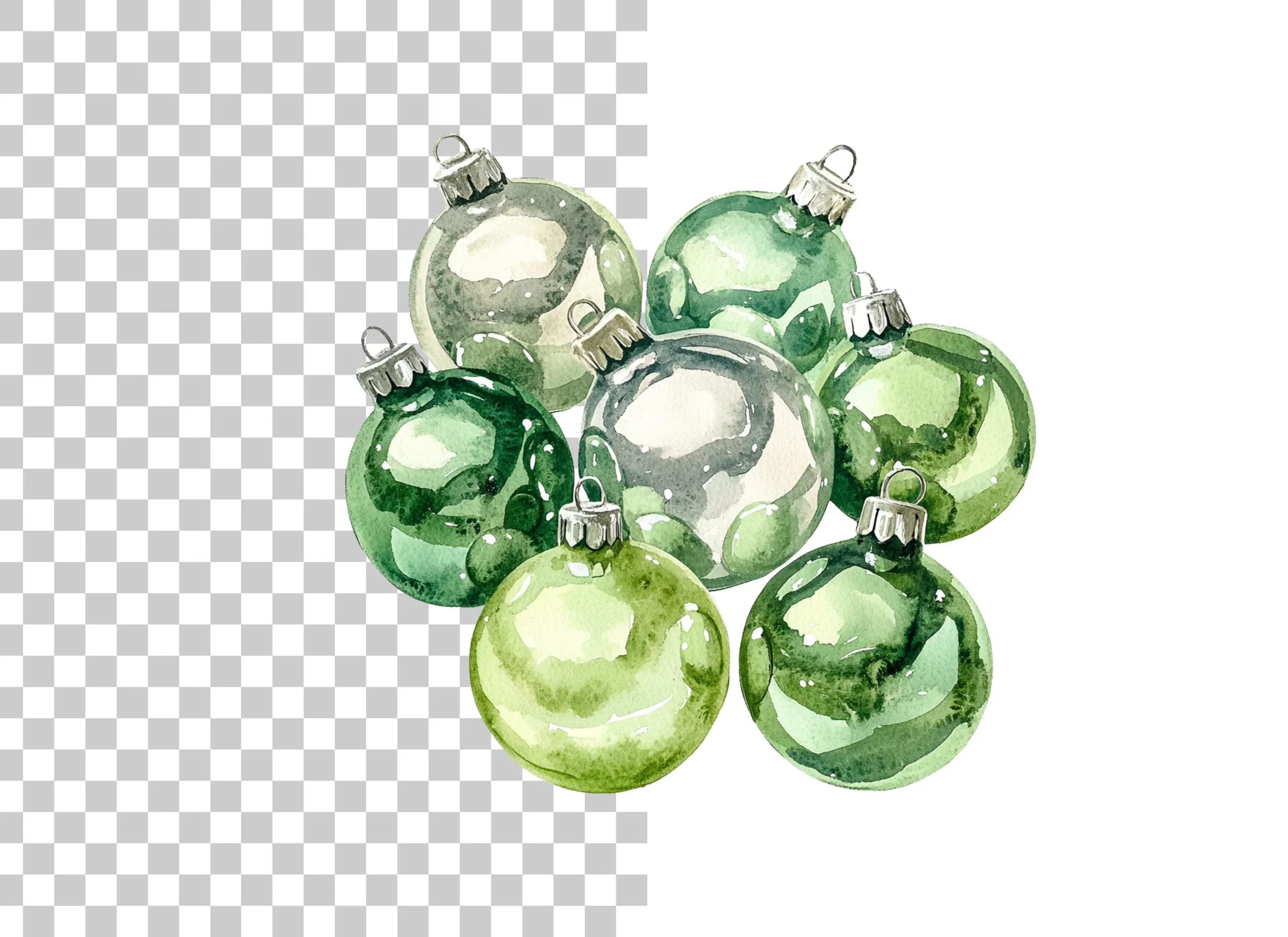 Pastel Green Silver Christmas Ornaments Clipart Bundle - Image 2