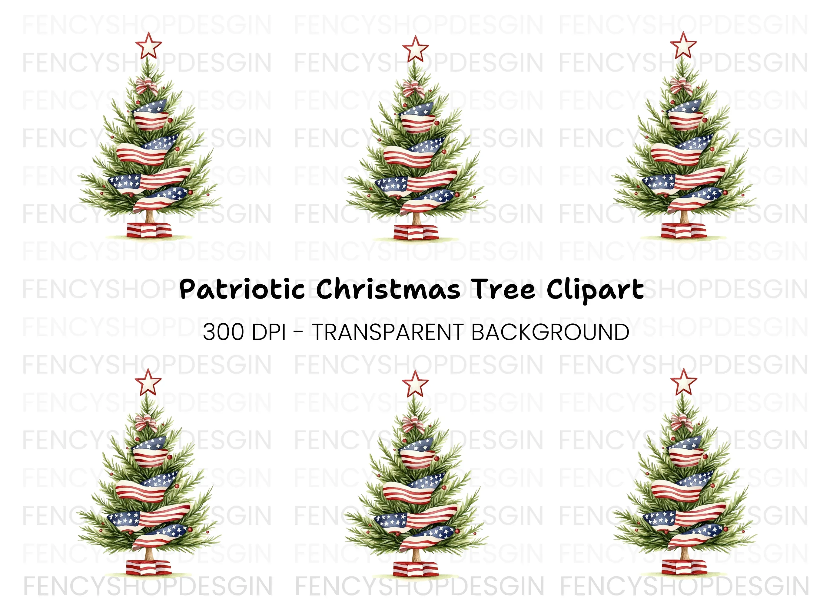 Patriotic Christmas Tree Clipart Bundle