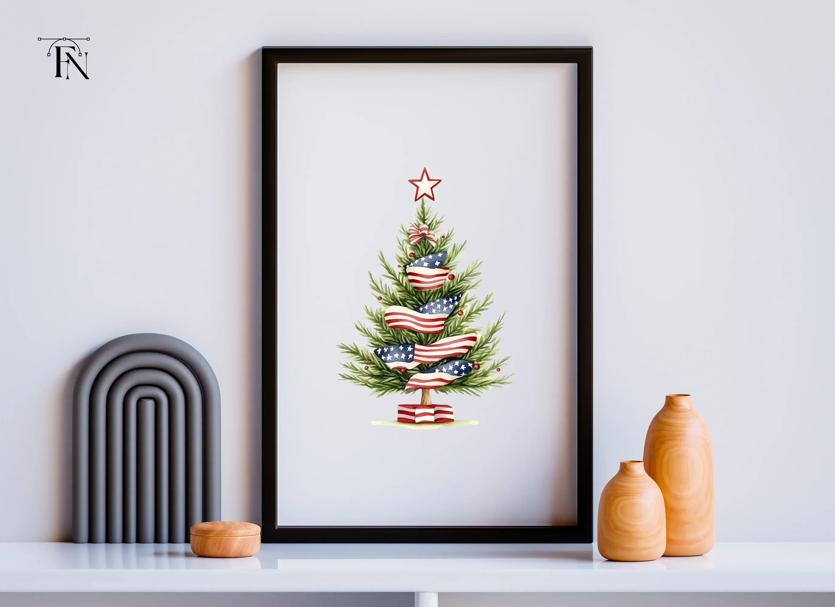 Patriotic Christmas Tree Clipart Bundle - Image 6