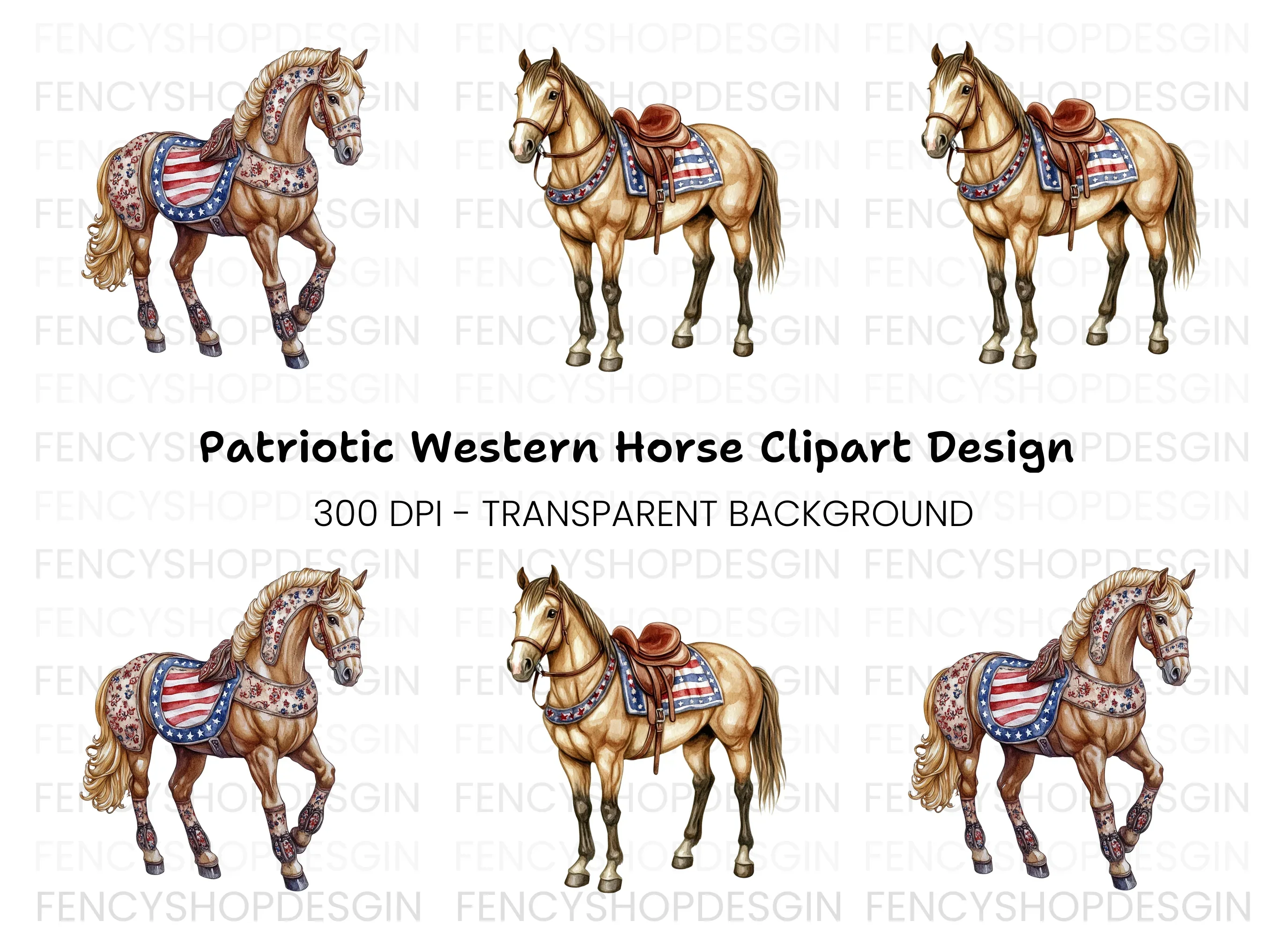 Patriotic Horse Clipart Bundle