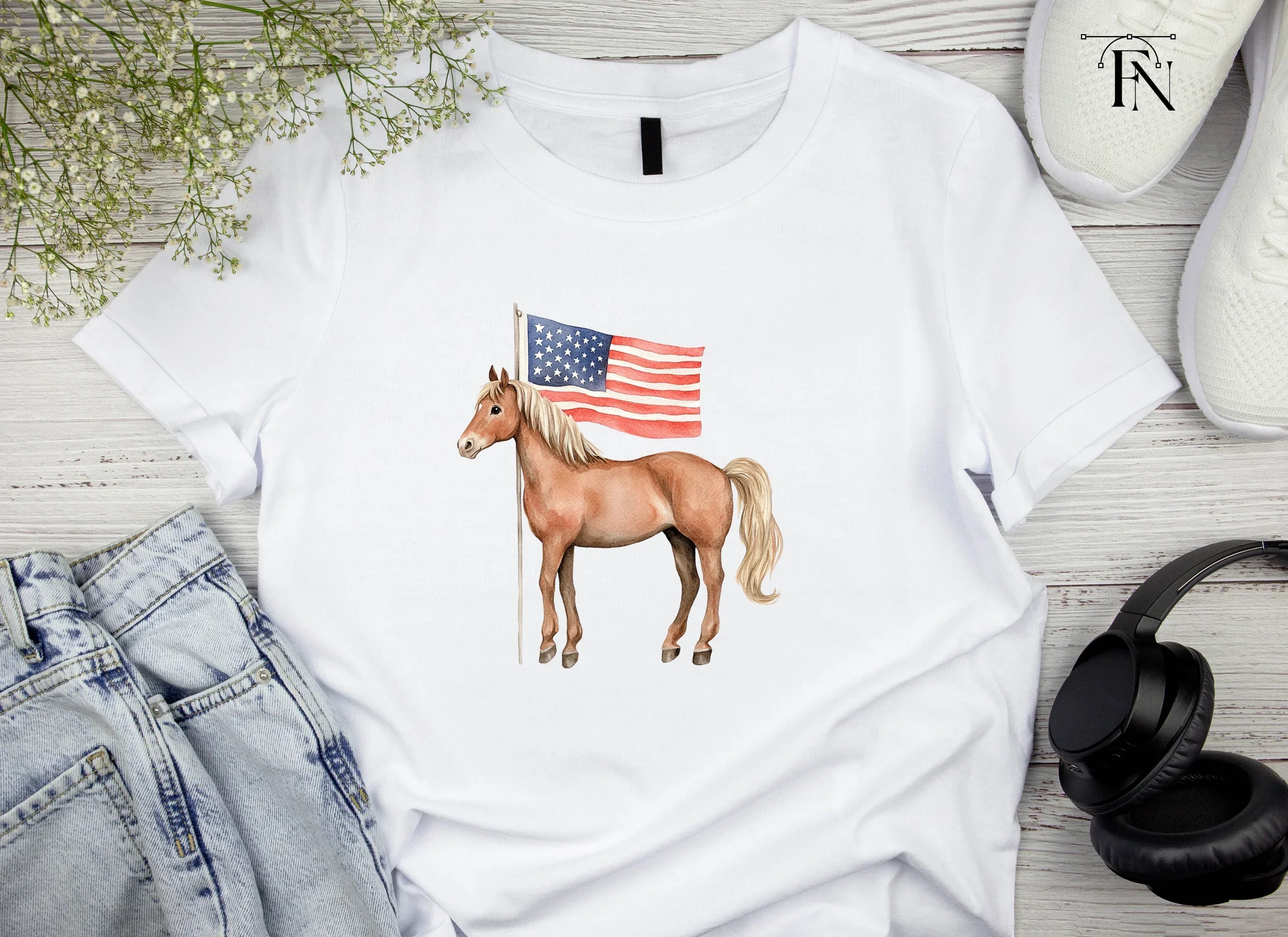 Patriotic Horses with American Flags Clipart Bundle - Image 4