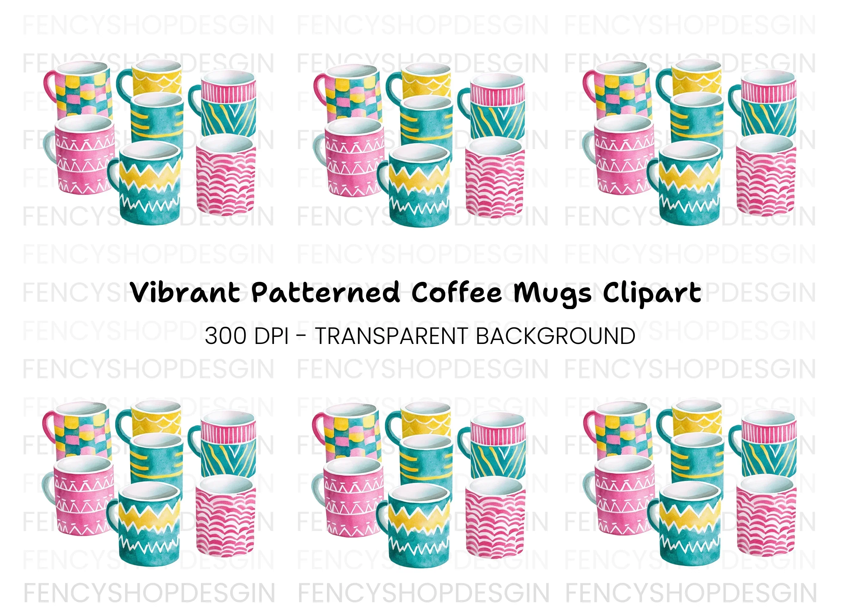 Patterned Mugs Clipart Bundle