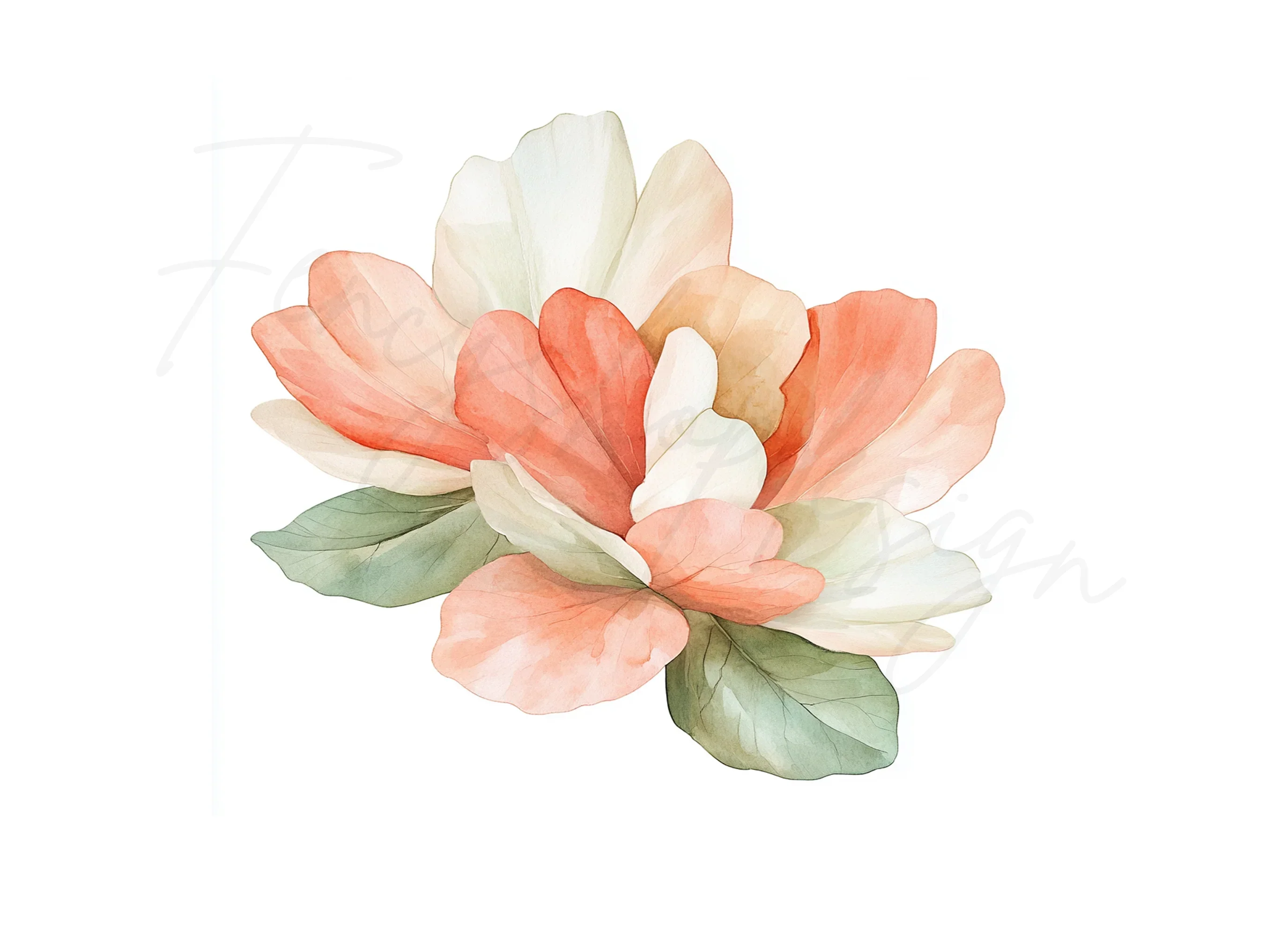 Peach Green Floral Clipart Bundle - Image 3