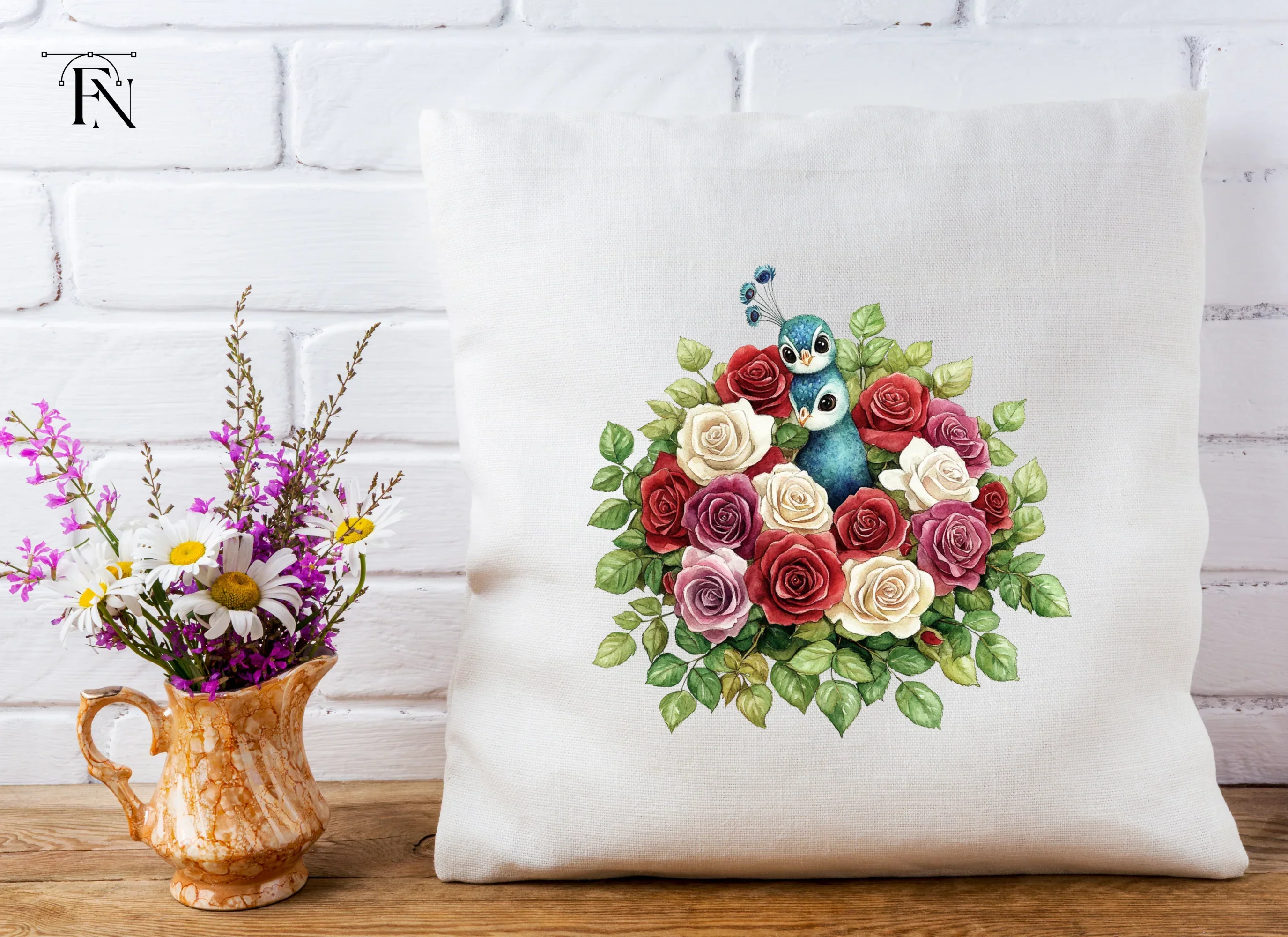 Peacock and Rose Bouquet Clipart Bundle - Image 5