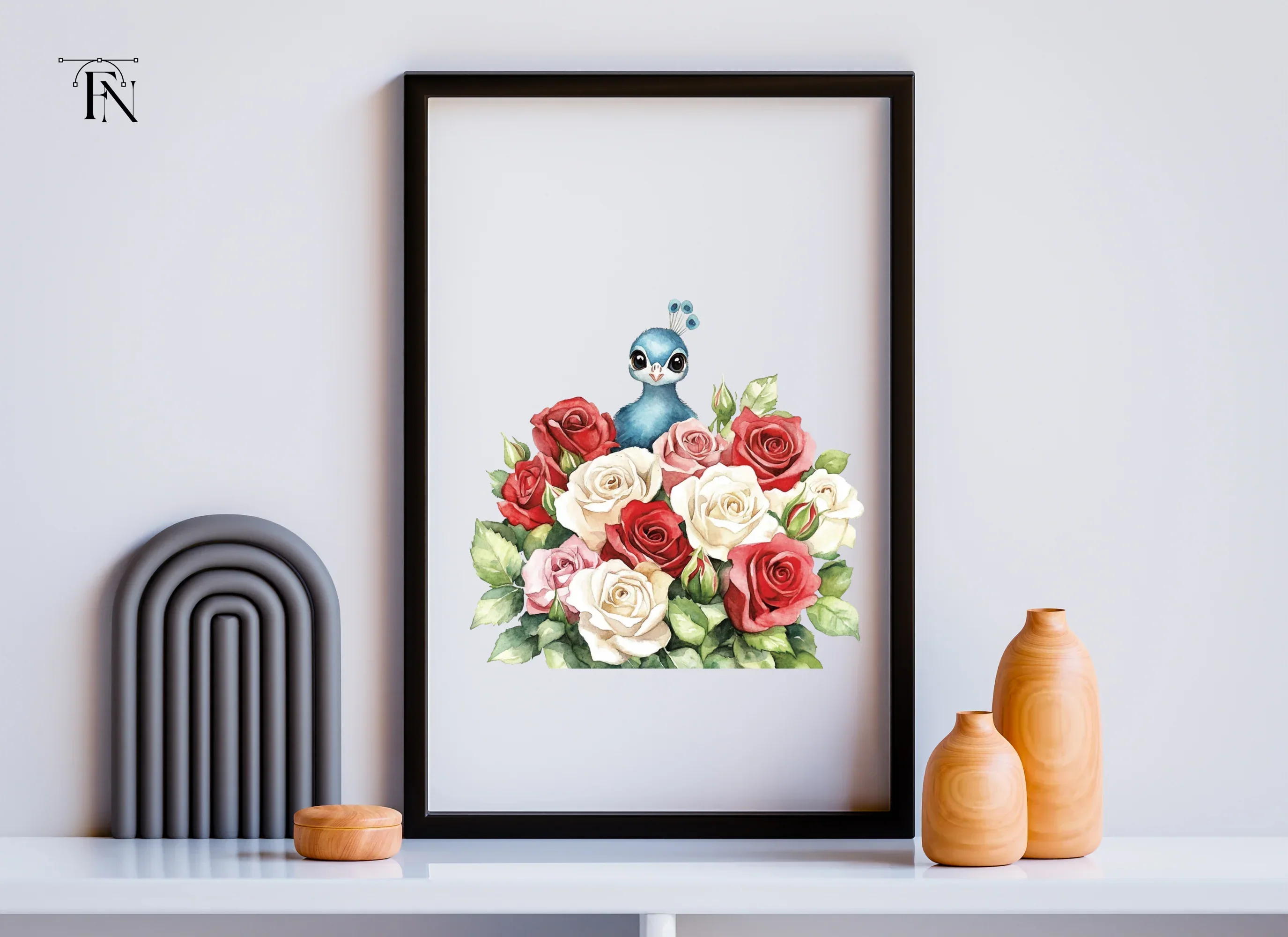 Peacock and Rose Bouquet Clipart Bundle - Image 6