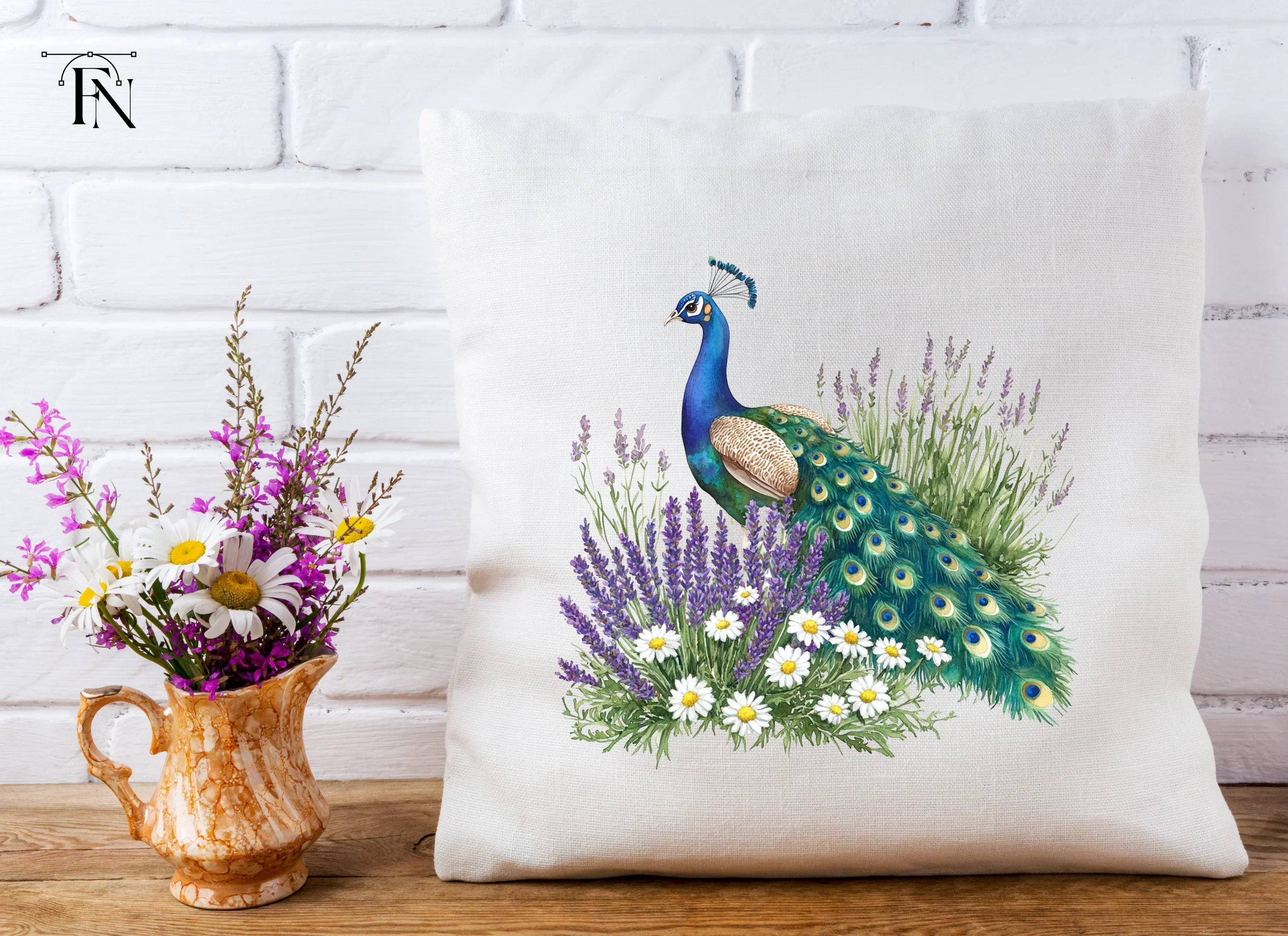 Peacock with Lavender and Daisies Clipart Bundle - Image 4