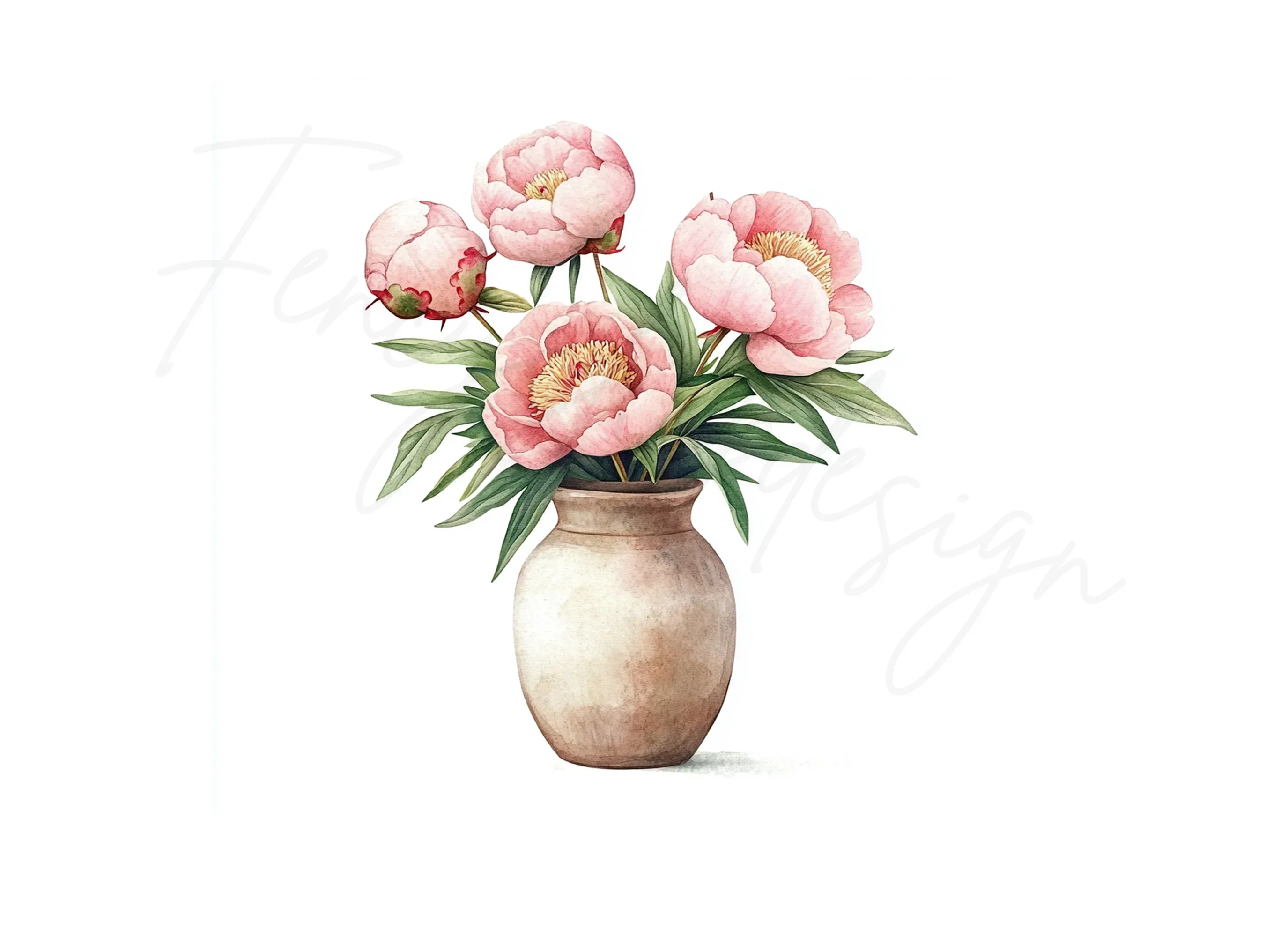 Peony Arrangements in Vases Clipart Bundle - Image 2