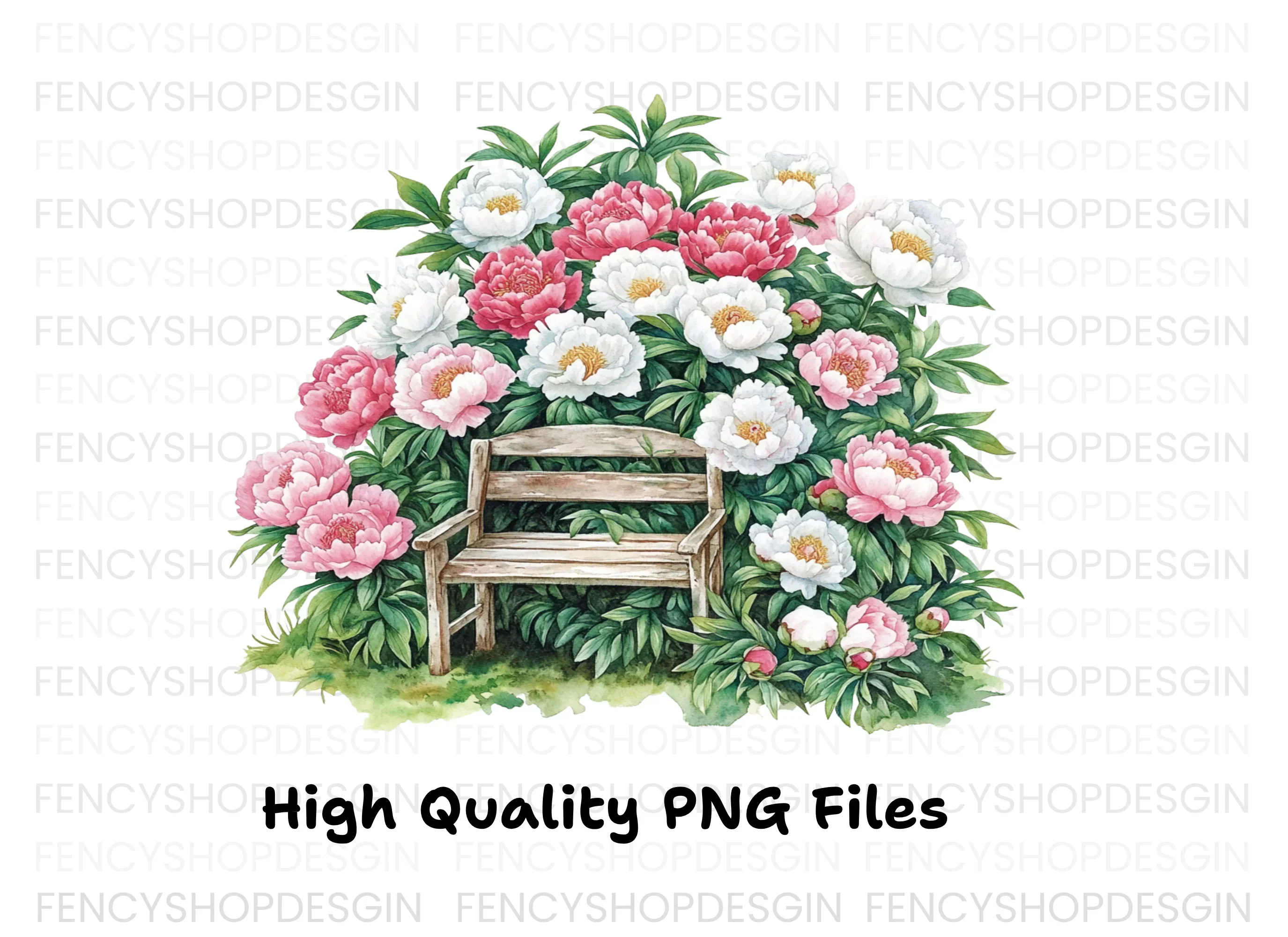 Peony Garden Bench Clipart Bundle - Image 3