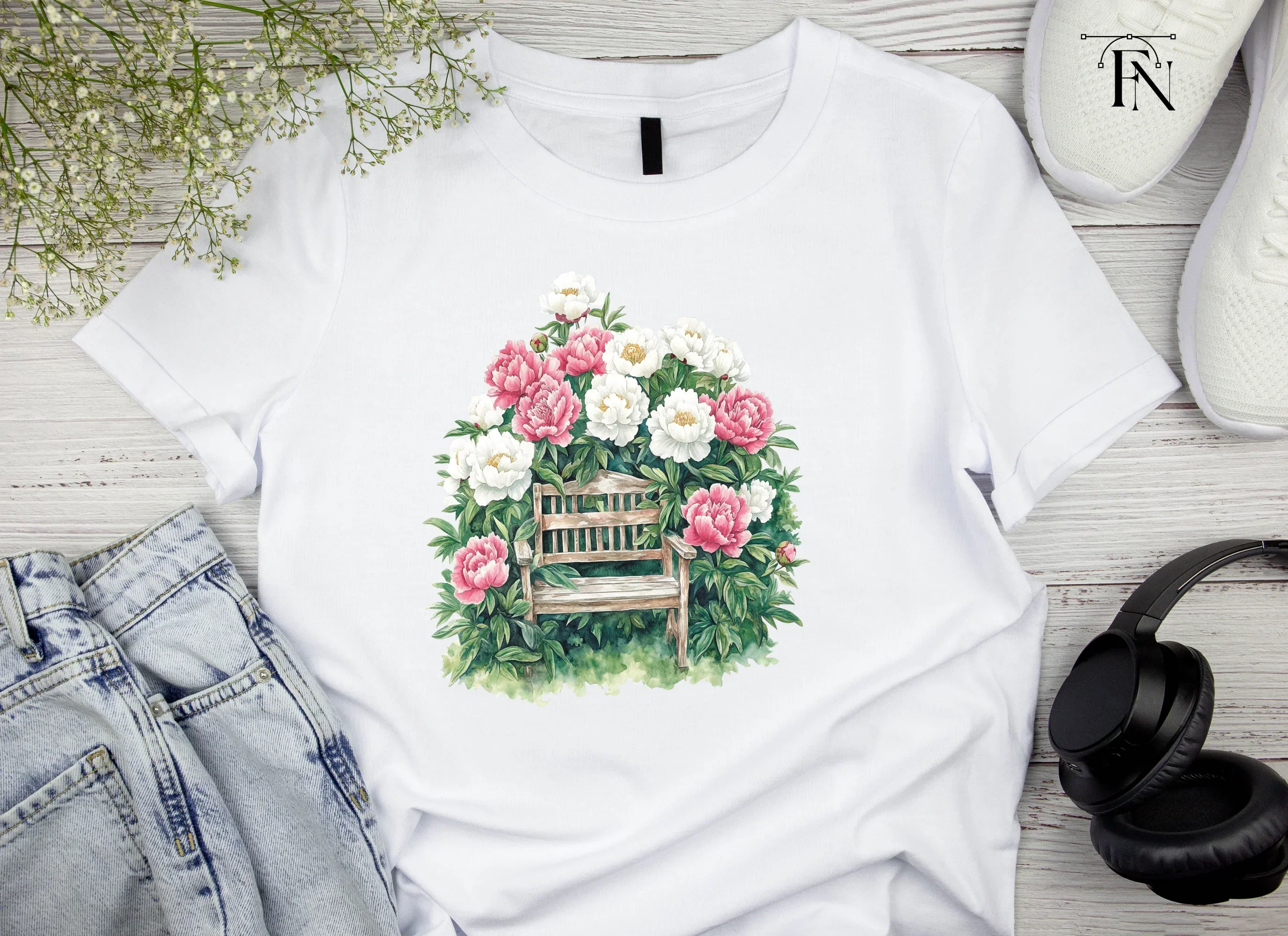 Peony Garden Bench Clipart Bundle - Image 4