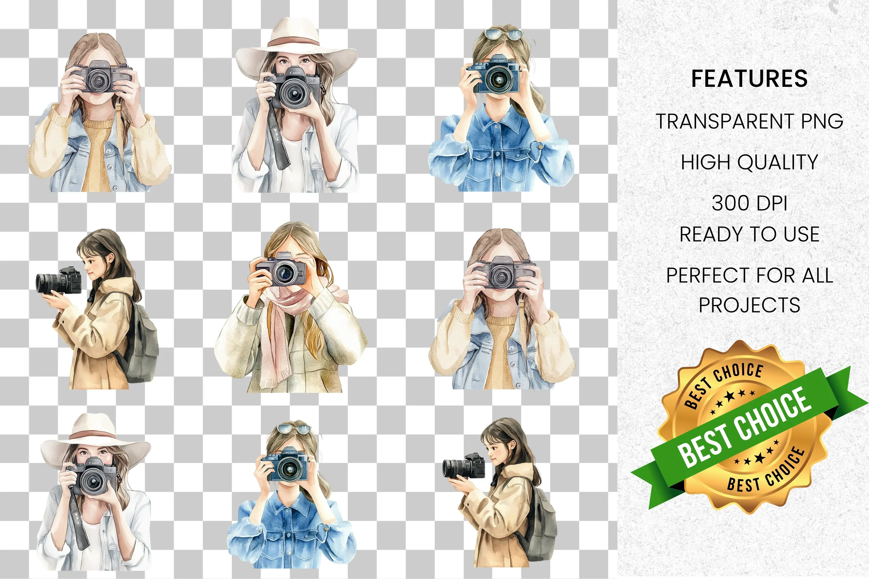 Photographer Girls Clipart Bundle - Image 8
