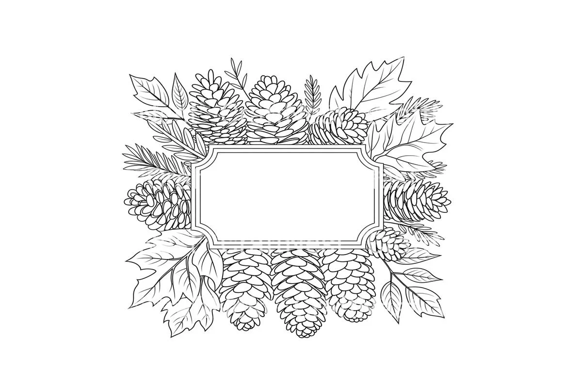 Pine Cone Leaf Frame Coloring Books - Image 4