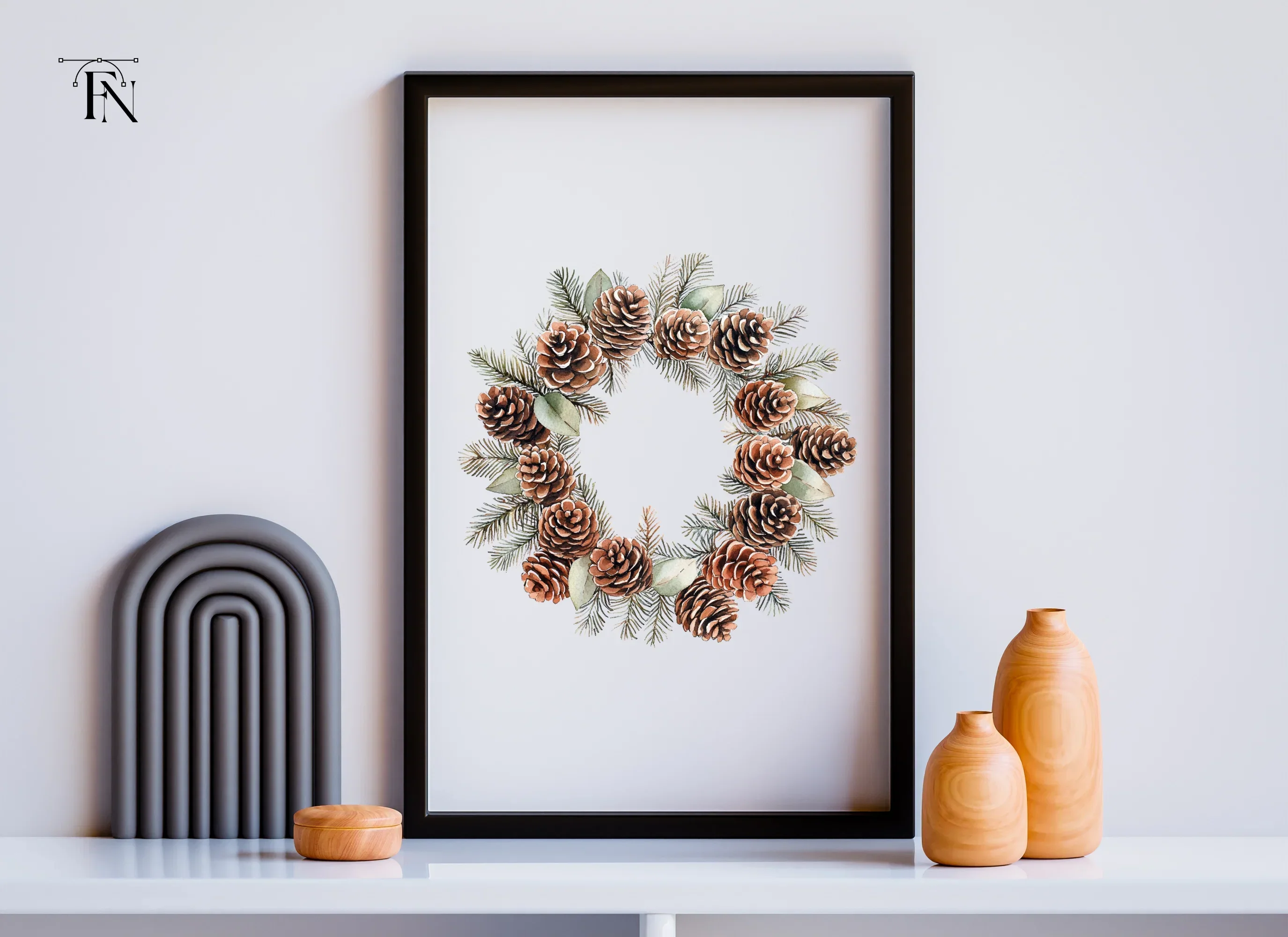 Pinecone Christmas Wreaths Clipart Bundle - Image 6