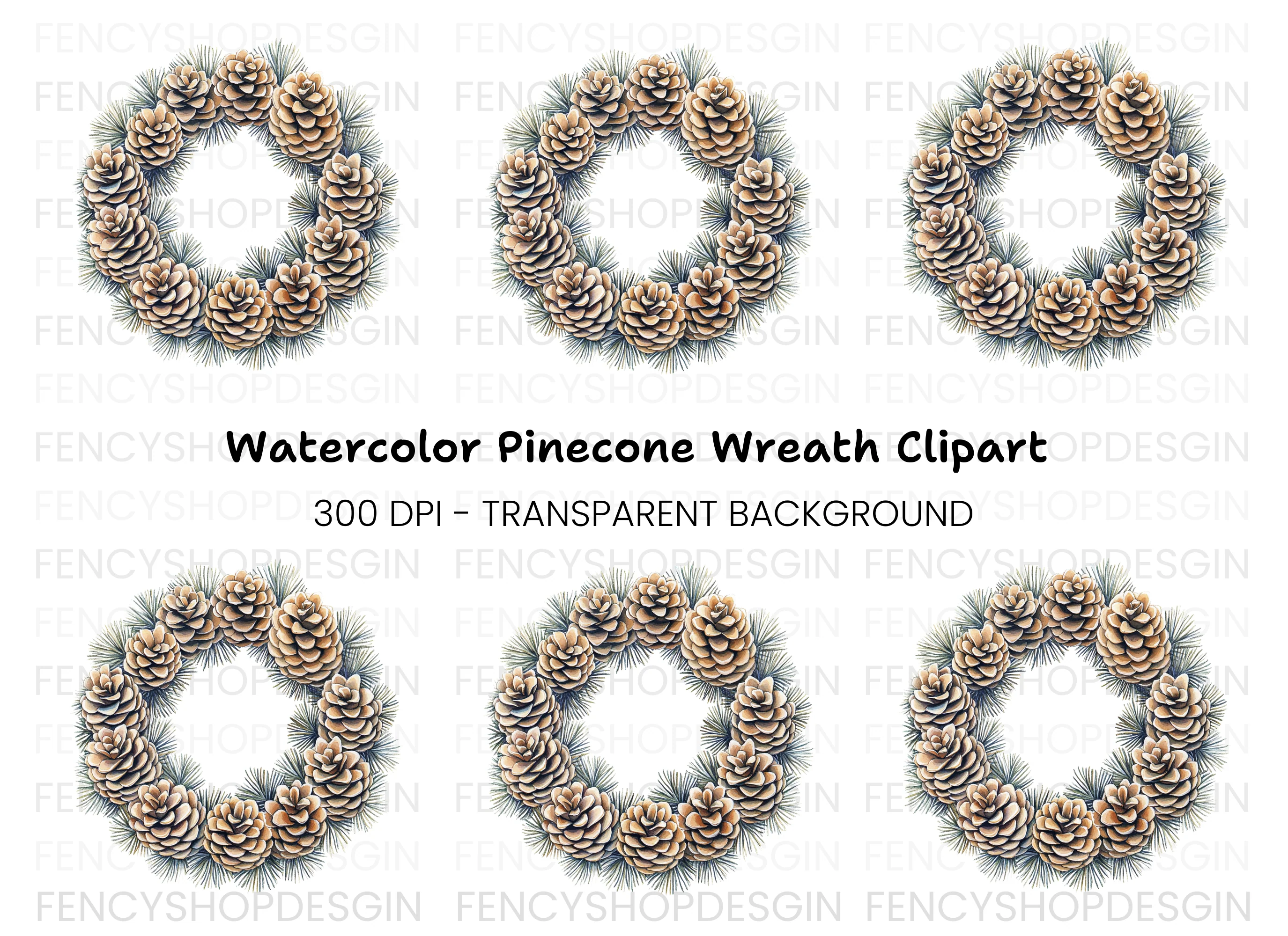 Pinecone Evergreen Wreath Clipart Bundle