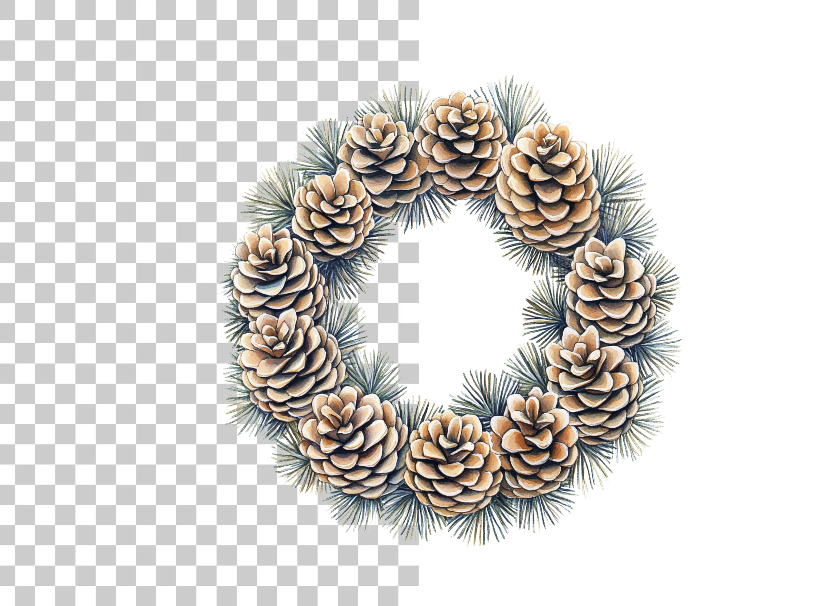 Pinecone Evergreen Wreath Clipart Bundle - Image 2