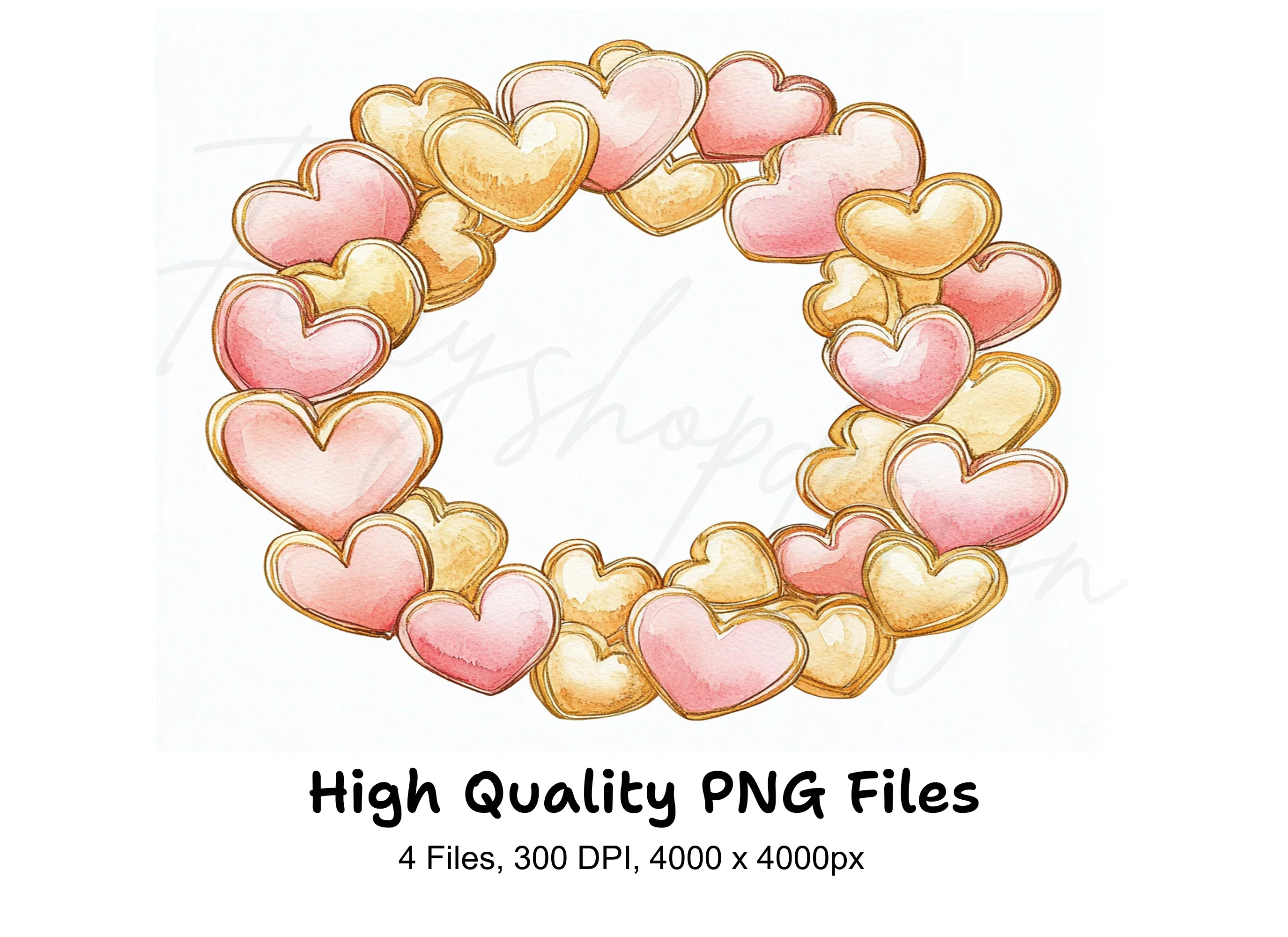 Pink and Gold Heart Wreaths Clipart Bundle
