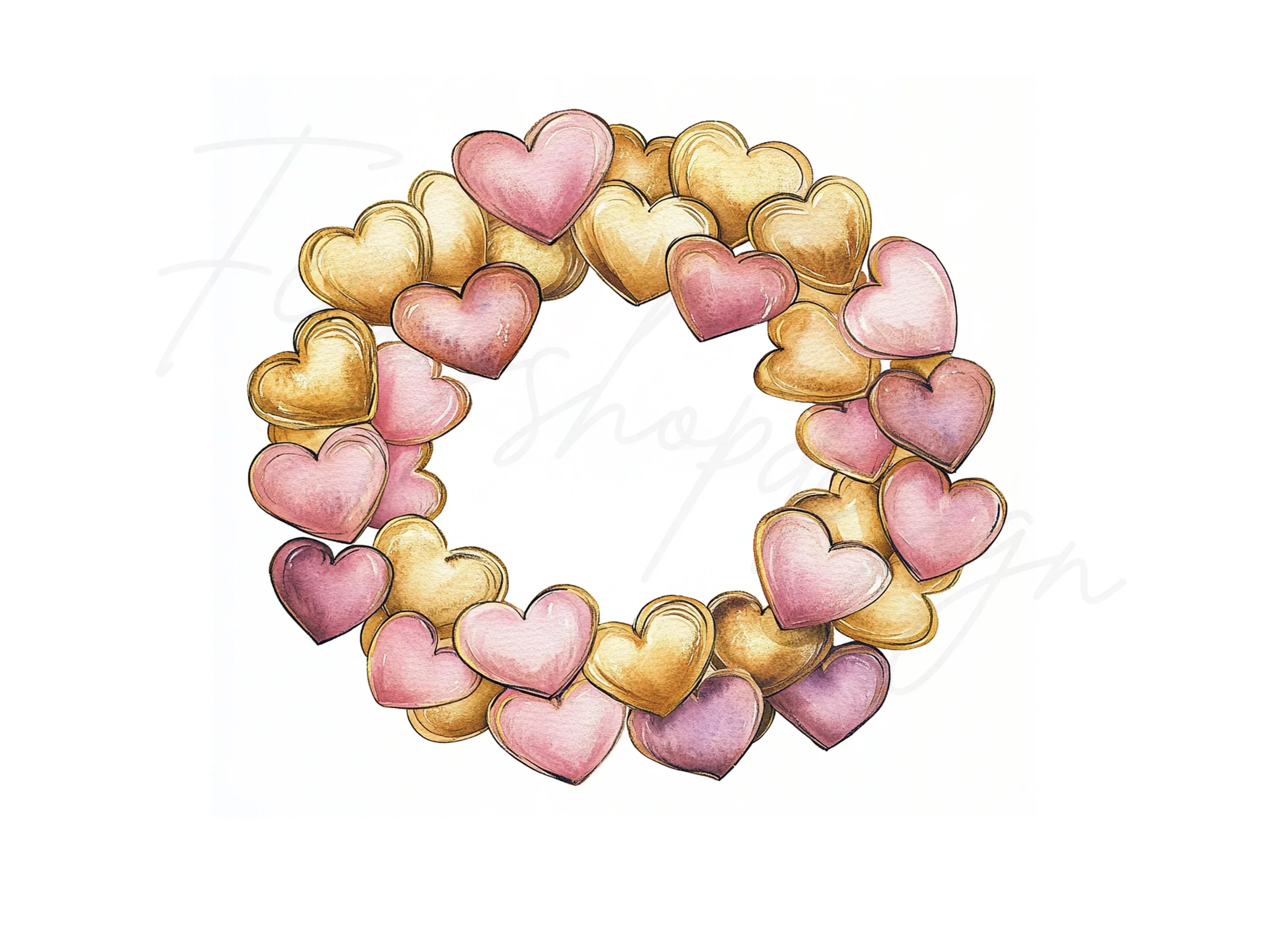 Pink and Gold Heart Wreaths Clipart Bundle - Image 2