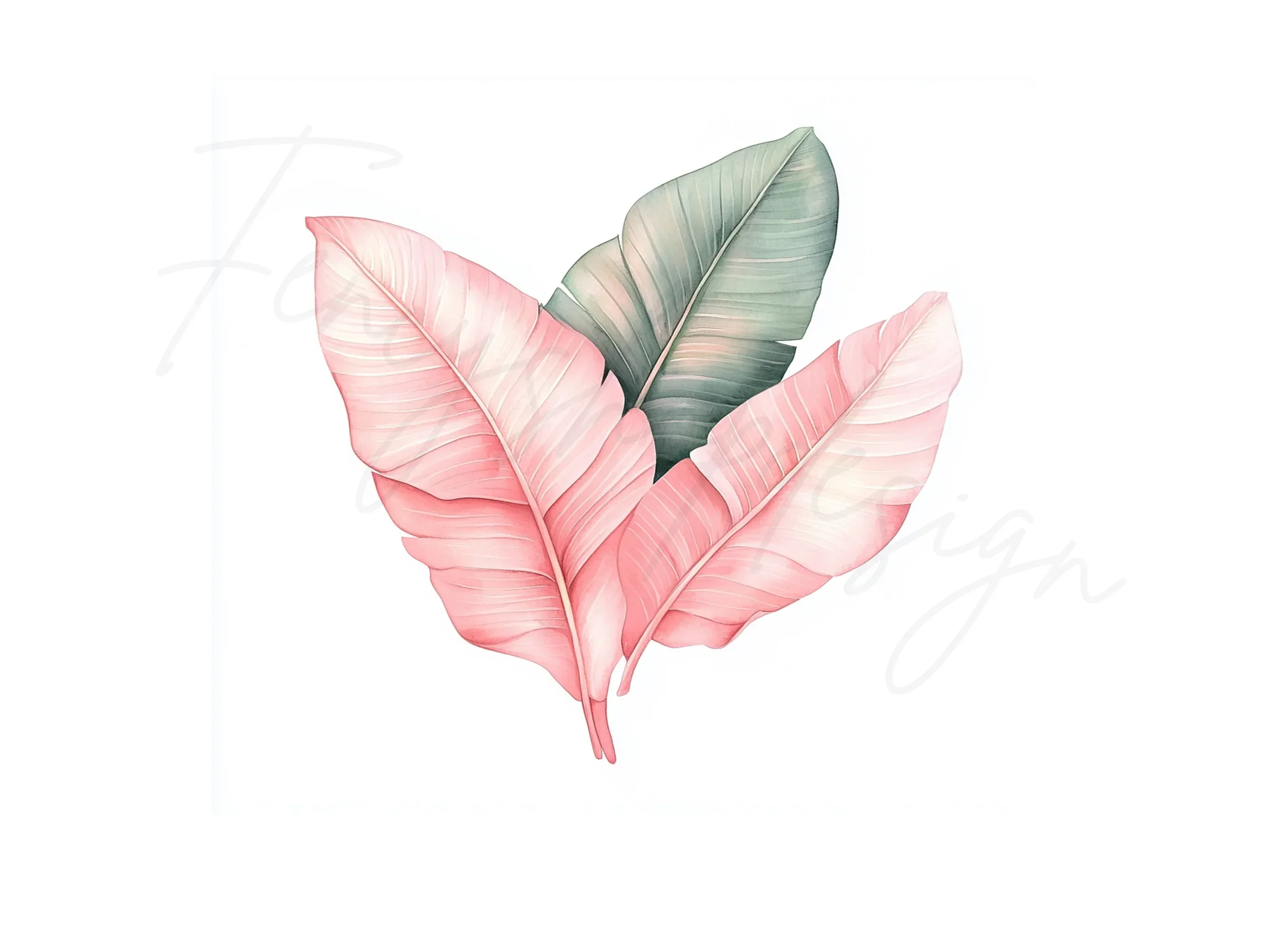Pink and Green Tropical Leaf Clipart Bundle - Image 3