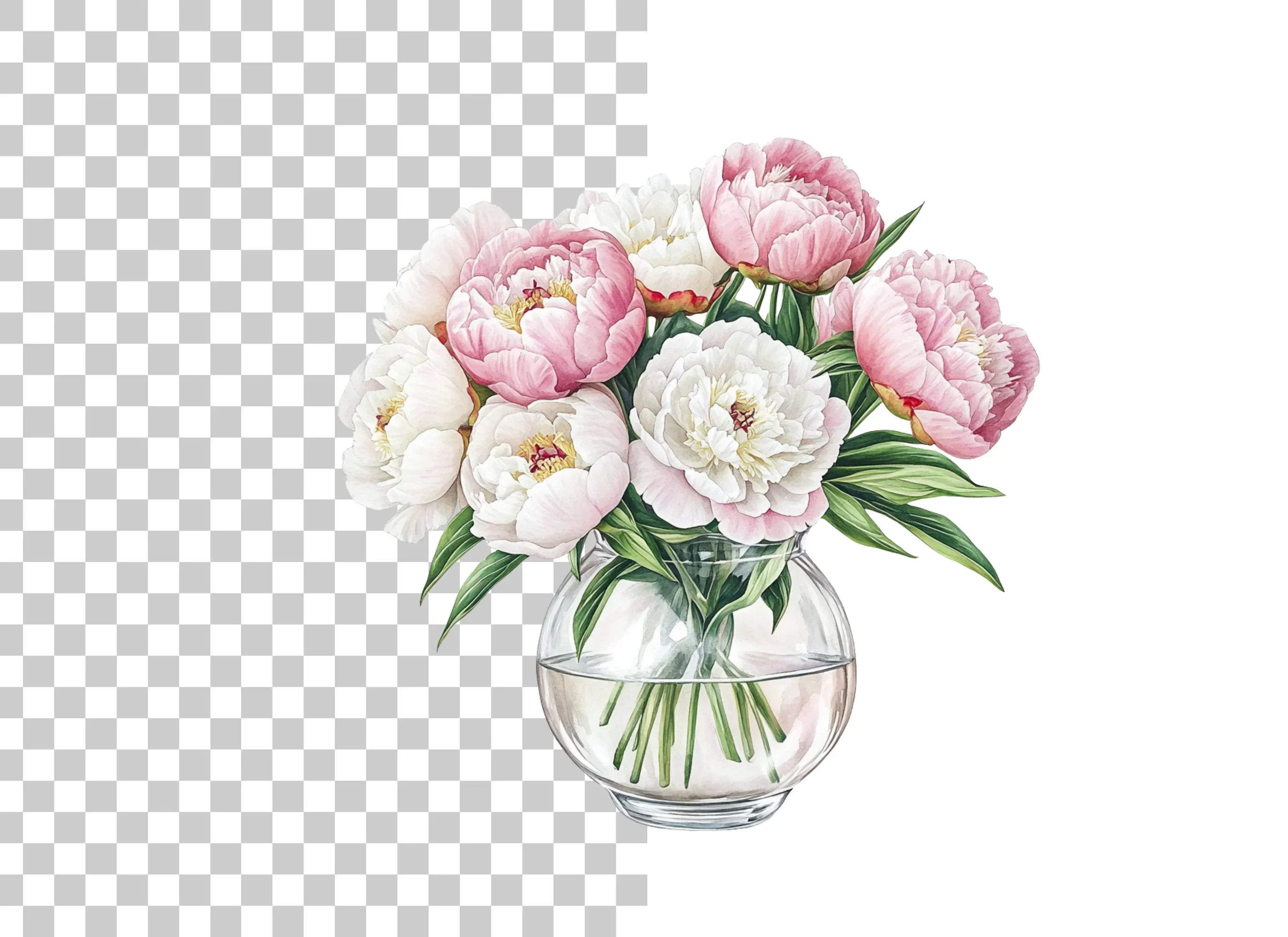 Pink and White Peonies in Glass Vases Clipart Bundle - Image 2