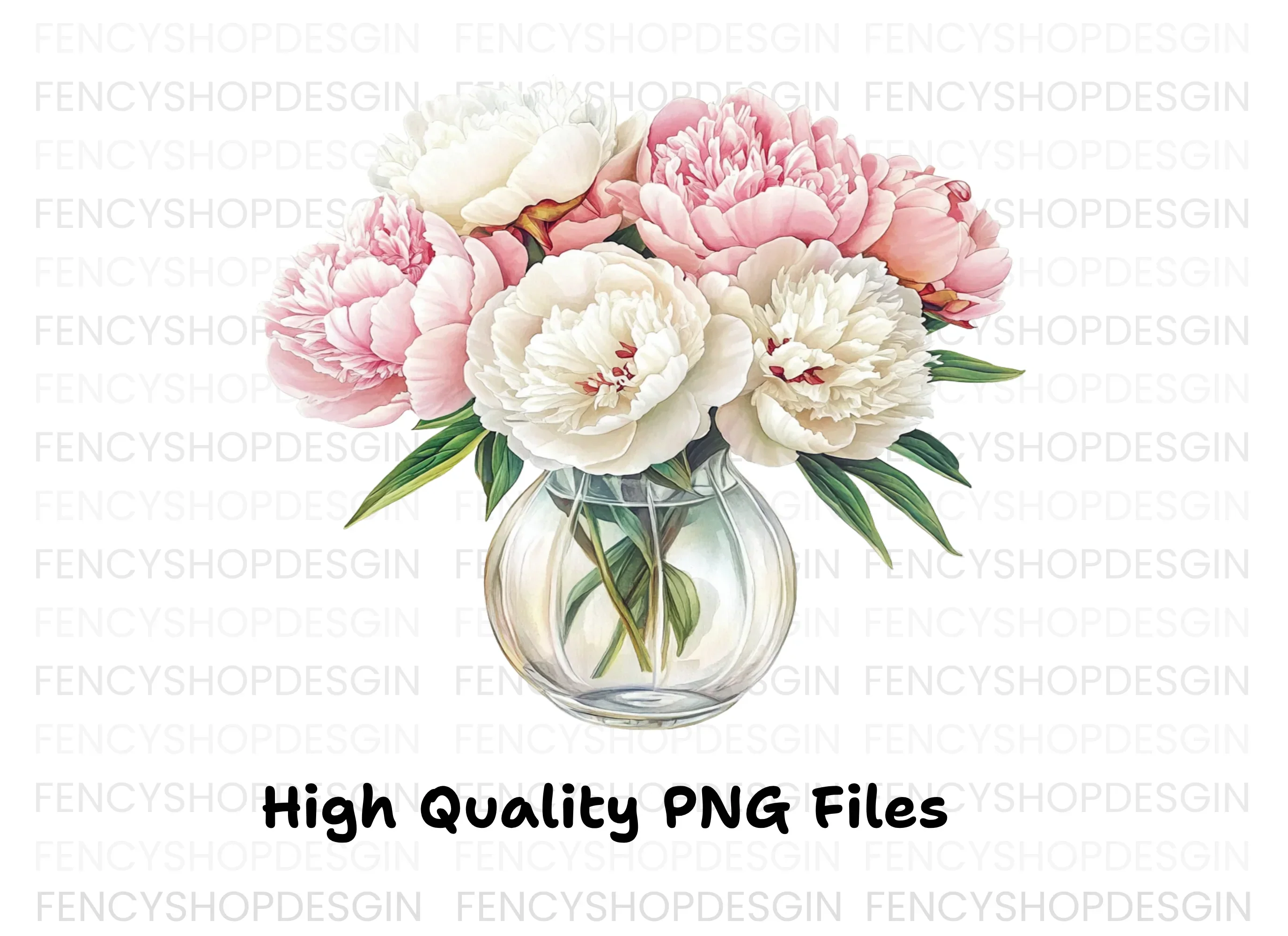 Pink and White Peonies in Glass Vases Clipart Bundle - Image 3