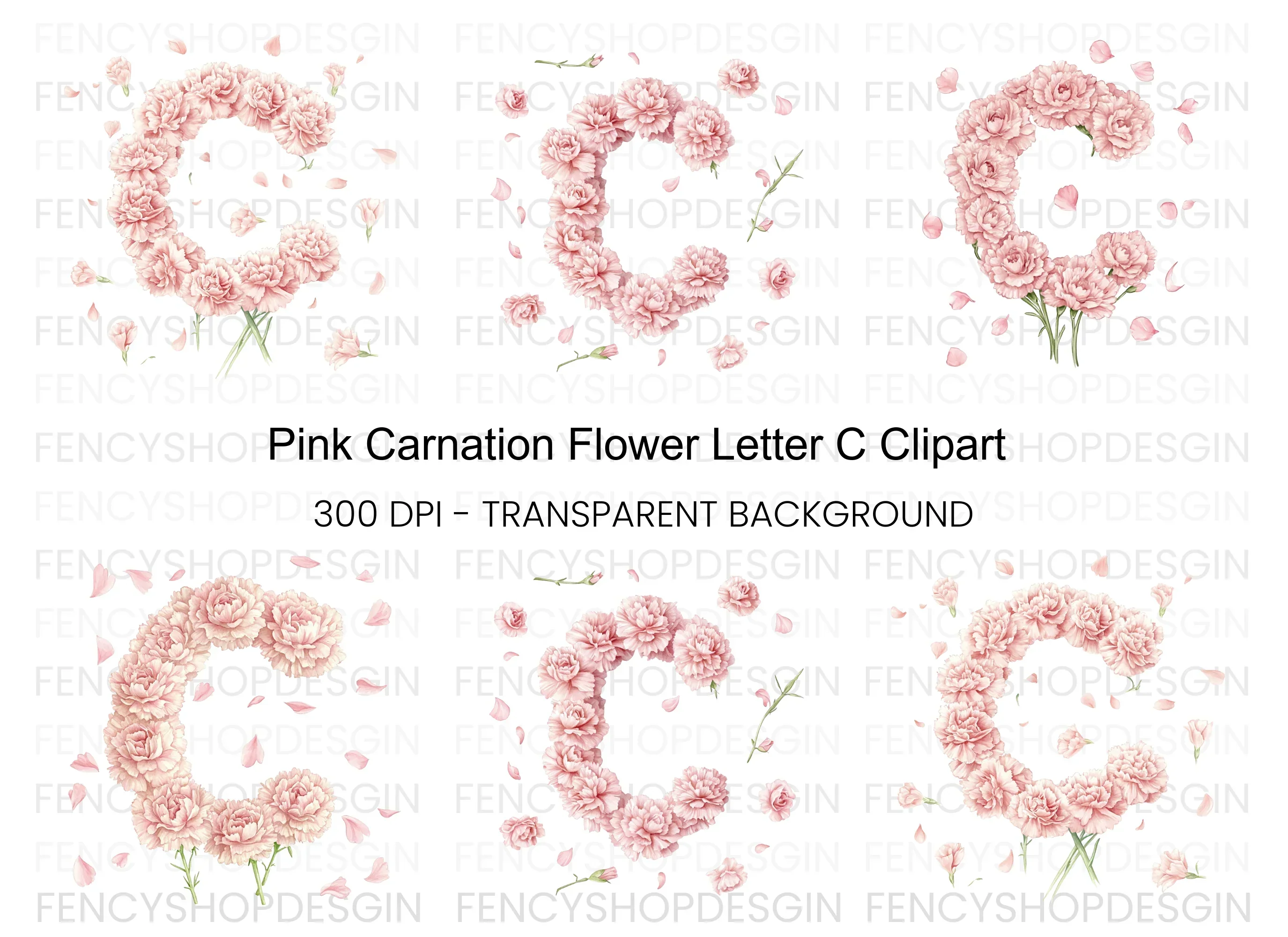 Pink Carnation Letter Clipart Bundle