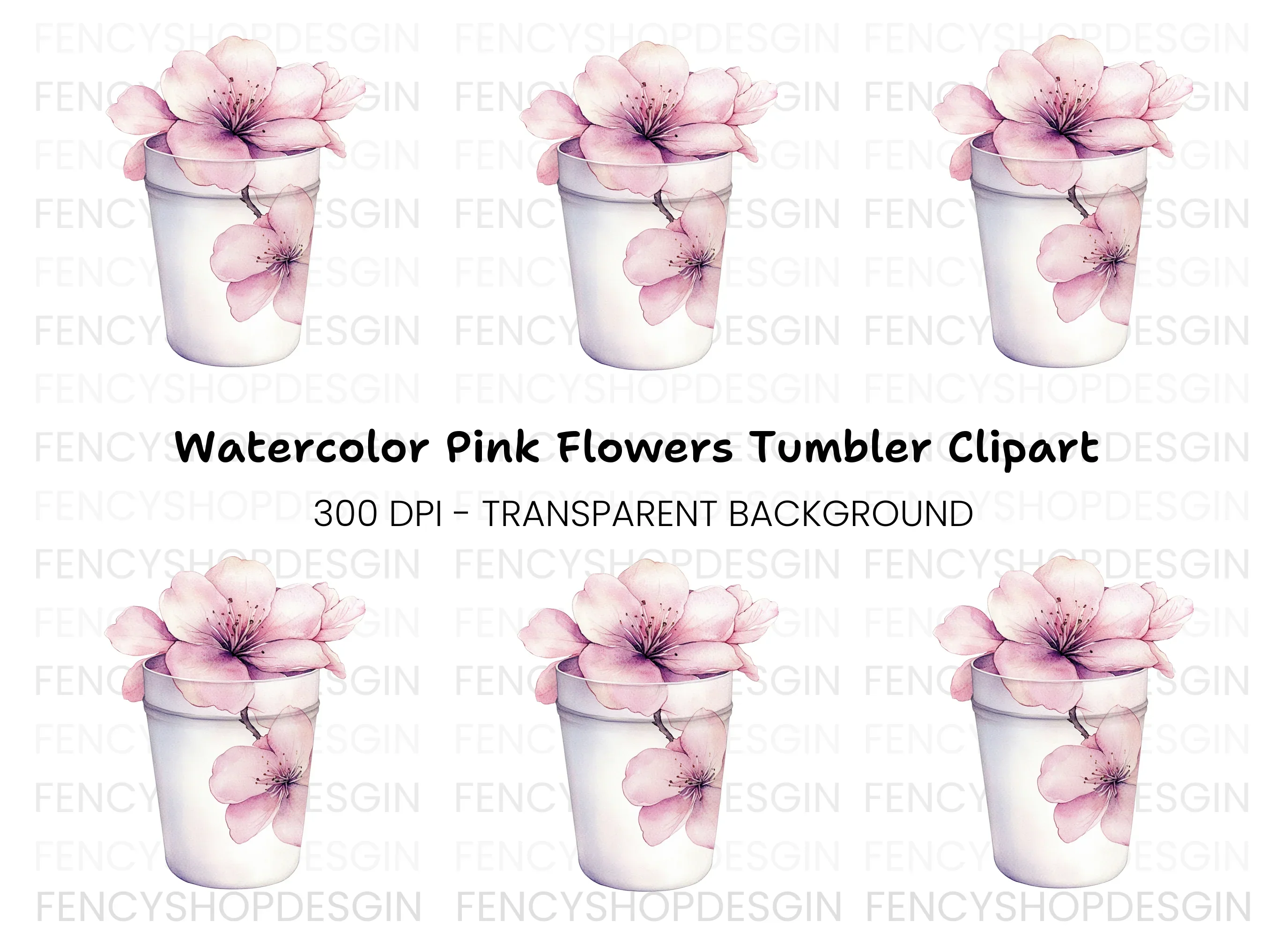 Pink Cherry Blossom in Cup Clipart Bundle