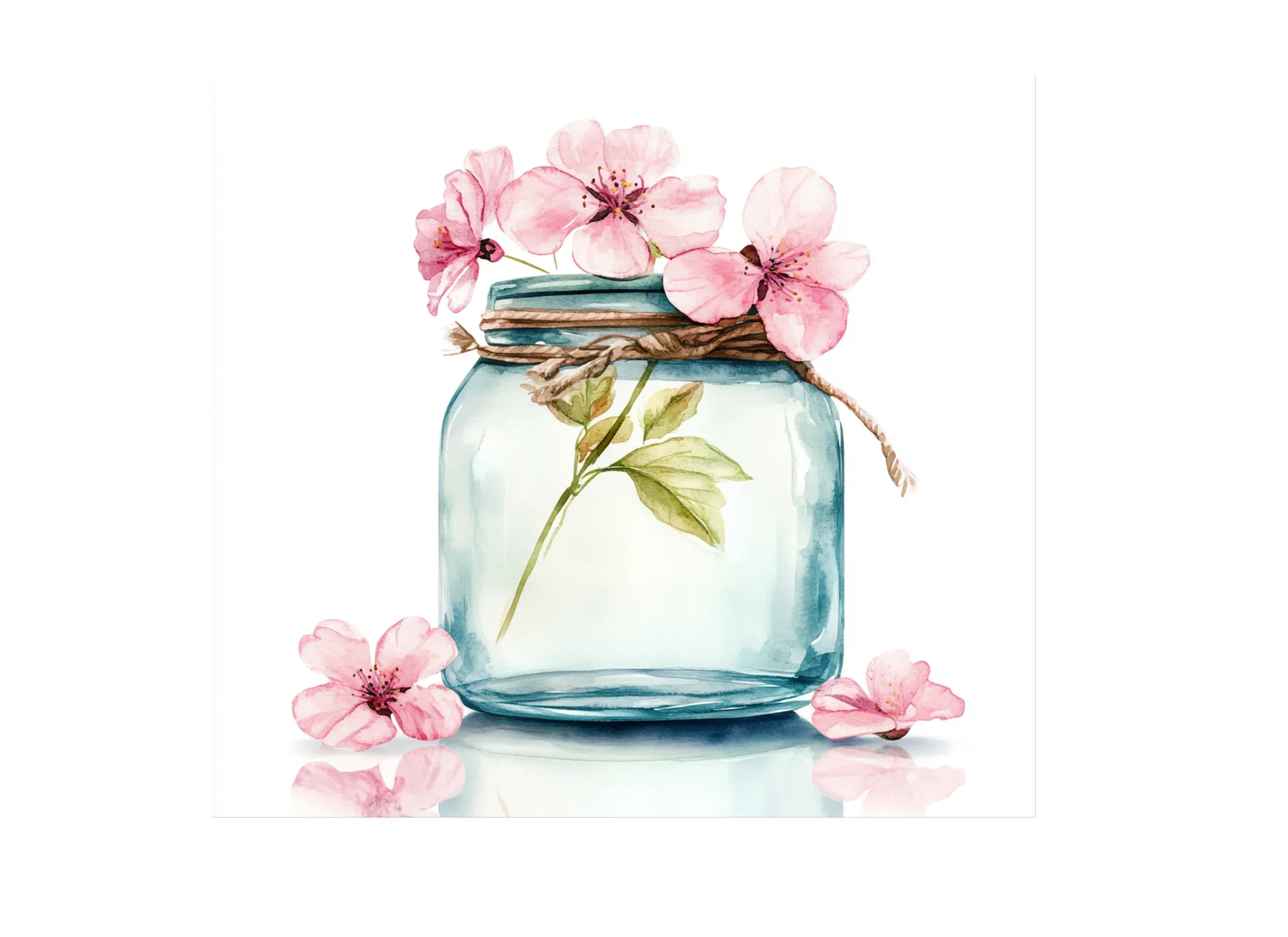 Pink Cherry Blossom Mason Jar Clipart Bundle - Image 2