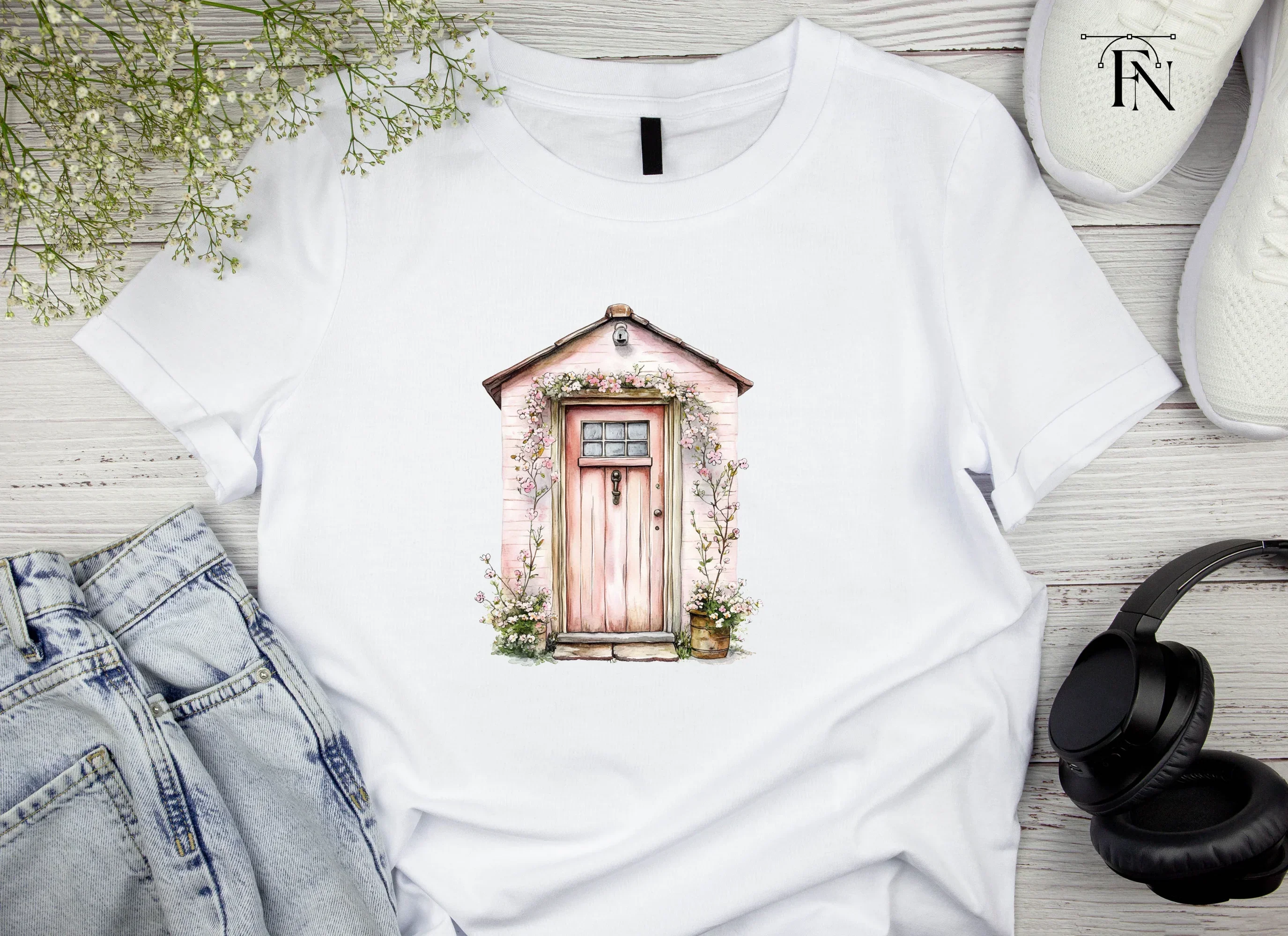 Pink Cottage Door with Blooming Vines Clipart Bundle - Image 5