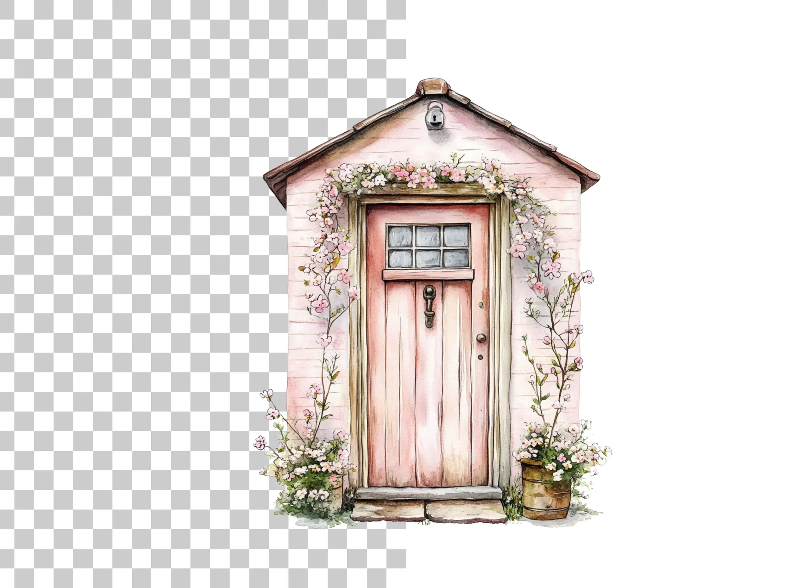 Pink Cottage Door with Blooming Vines Clipart Bundle - Image 6
