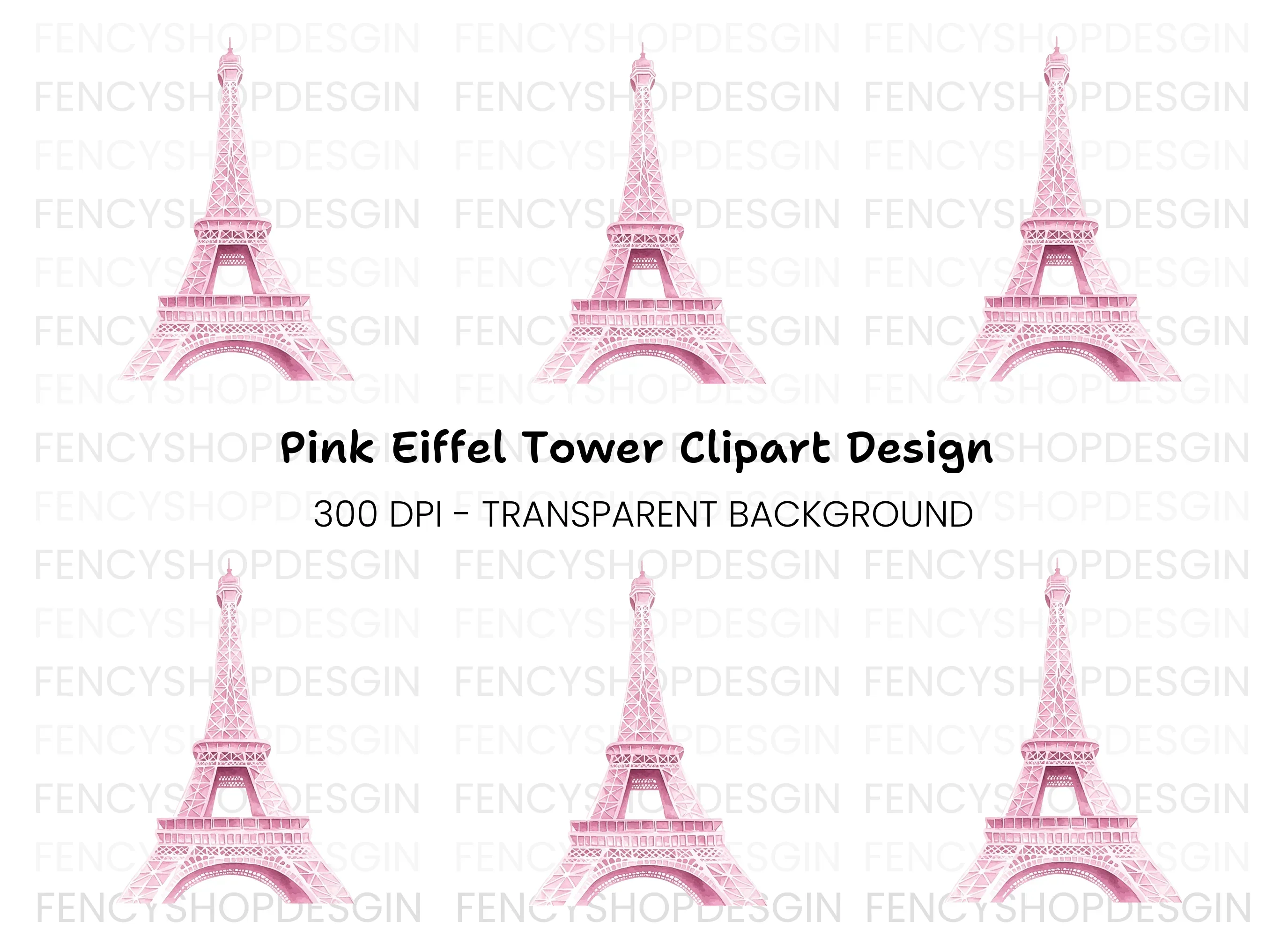 Pink Eiffel Tower Clipart Bundle