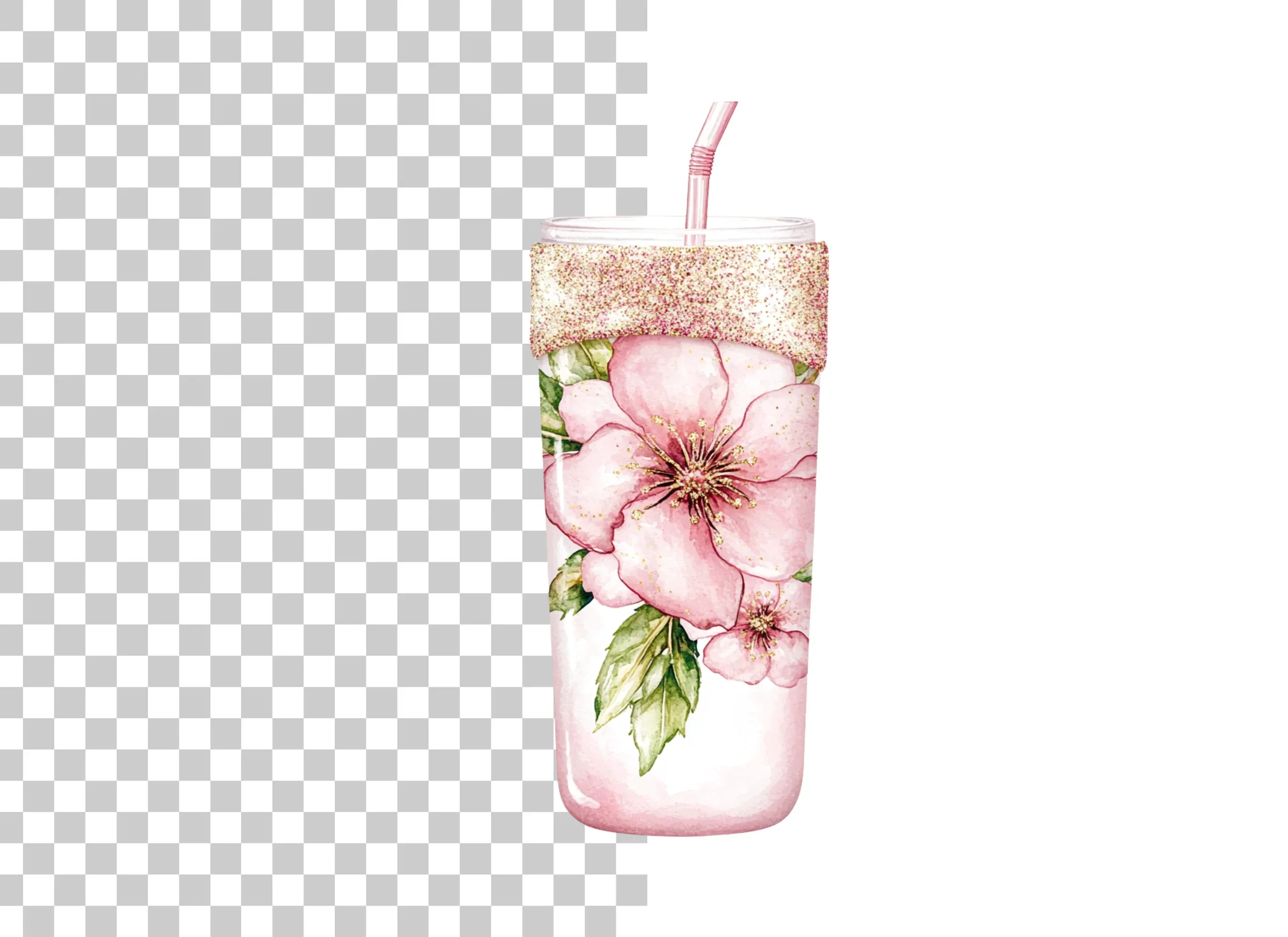 Pink Floral Tumbler Clipart Bundle - Image 6