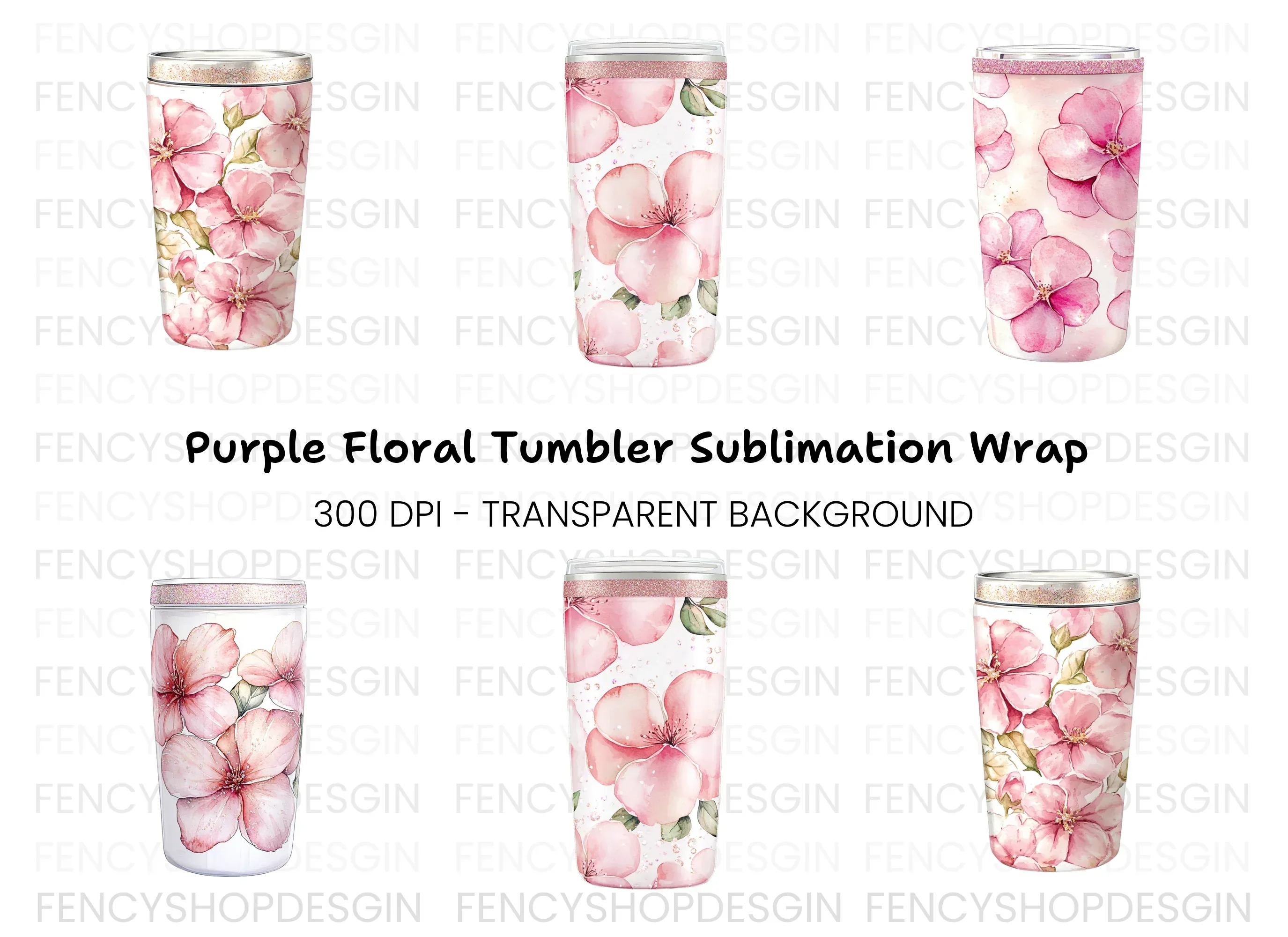 Pink Floral Tumbler Clipart Bundle