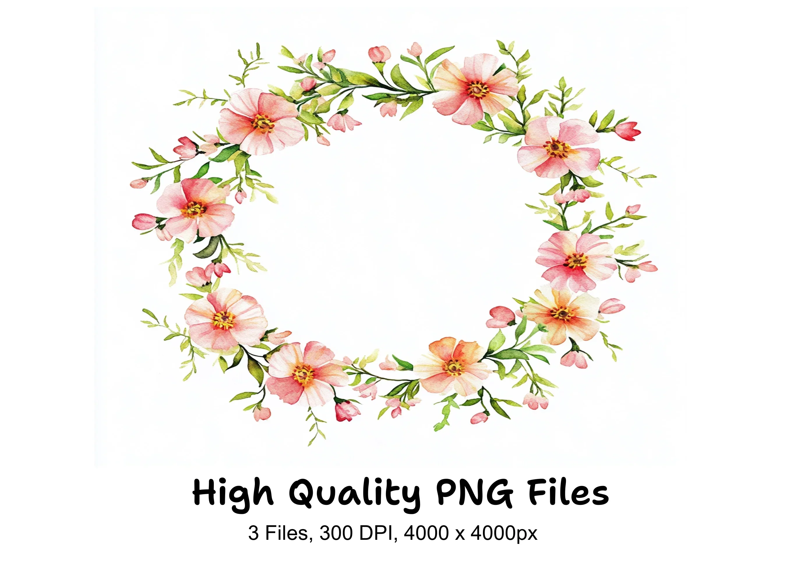 Pink Floral Wreaths Clipart Bundle