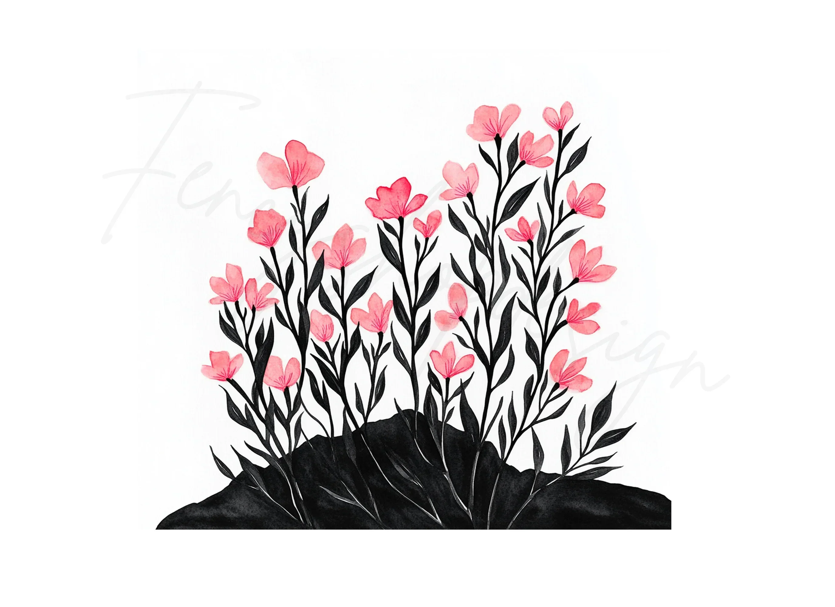 Pink Flowers and Leaves Clipart Bundle - Image 2