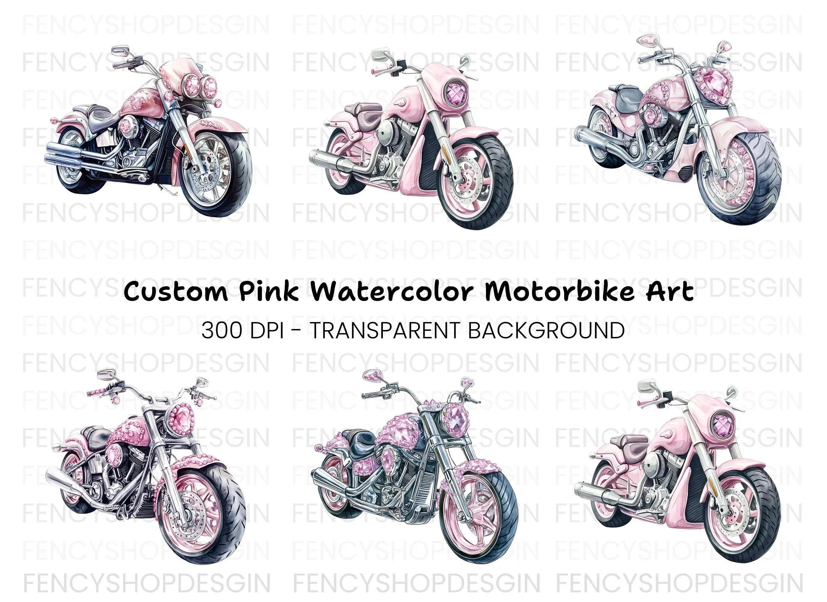 Pink Gemstone Motorcycle Clipart Bundle
