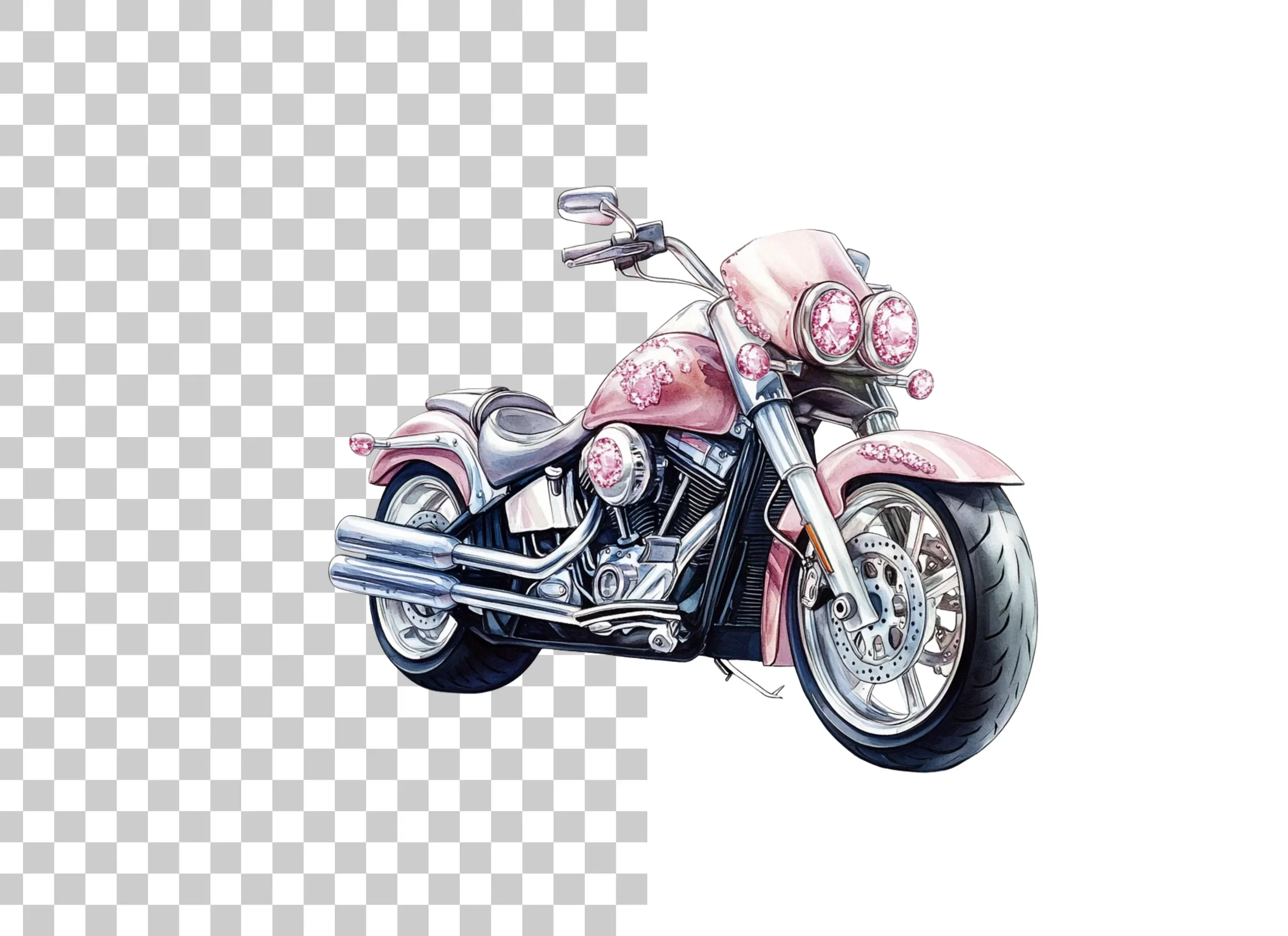 Pink Gemstone Motorcycle Clipart Bundle - Image 2